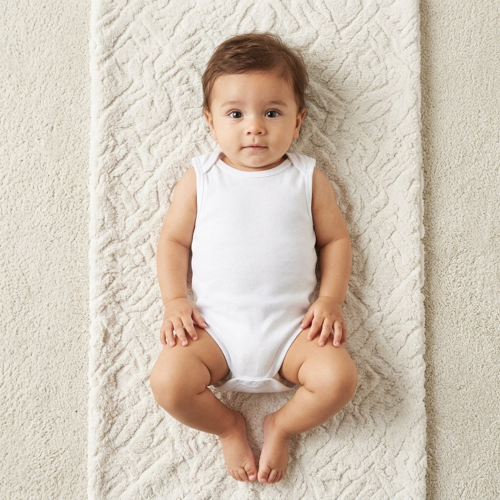Pack of 3 - Plain BCI Cotton Sleeveless Bodysuit with Snap Closure - White / 12-18 mths