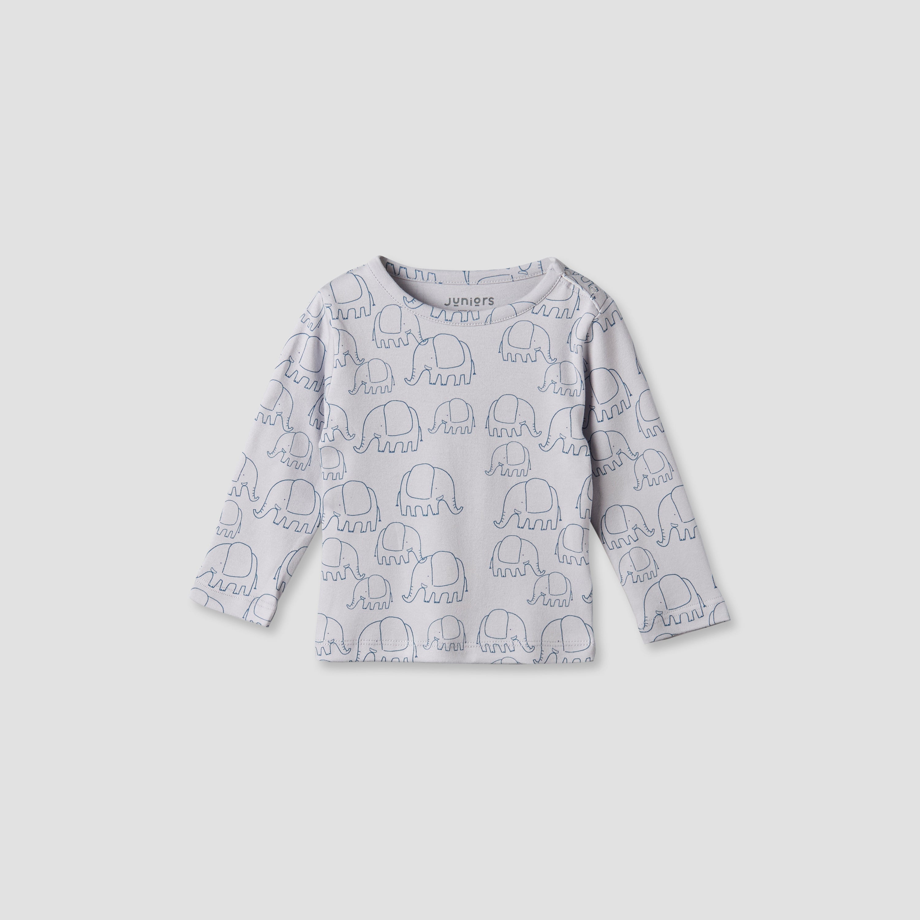 Juniors Cotton Round Neck Long Sleeves Pyjama Set with Elephant Print