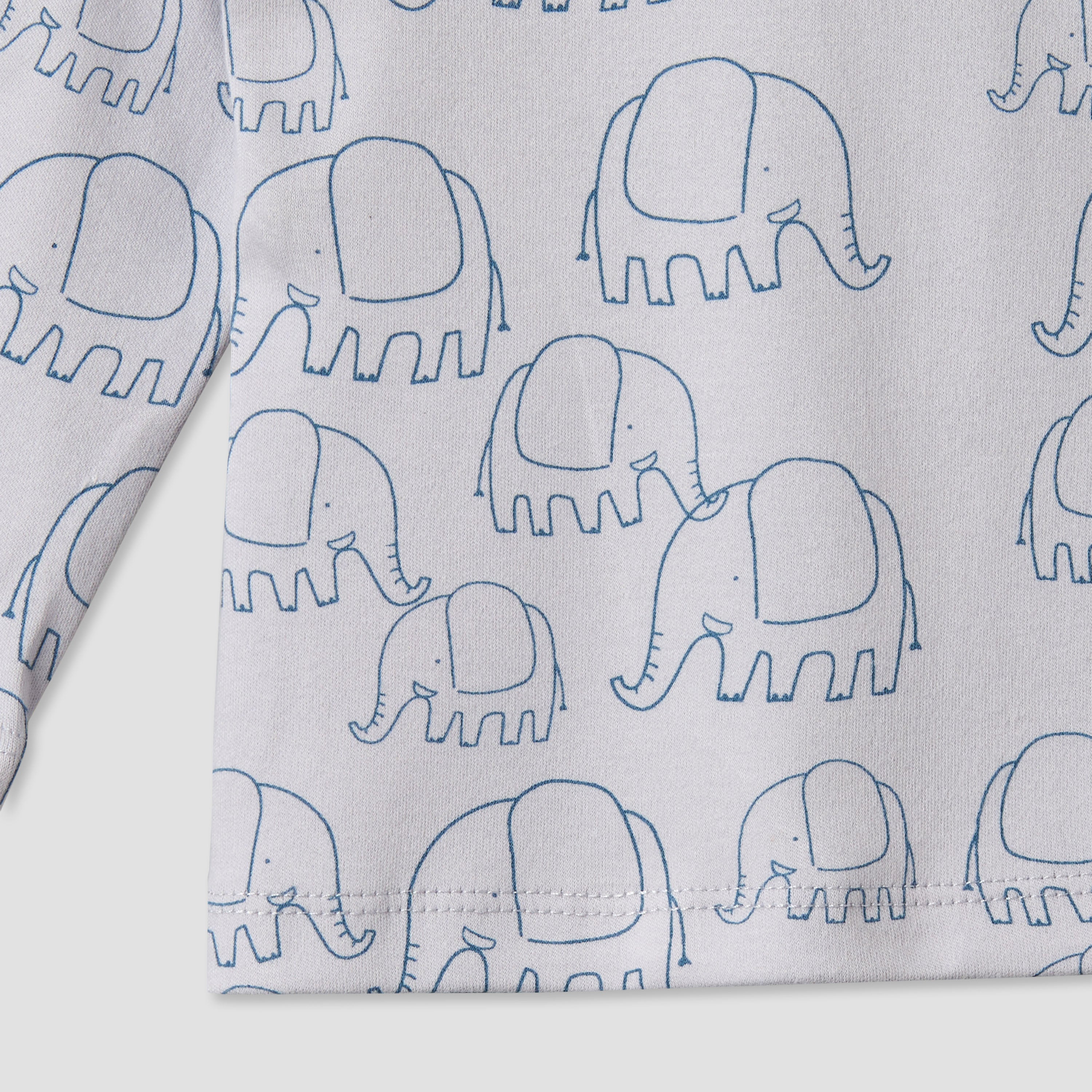 Juniors Cotton Round Neck Long Sleeves Pyjama Set with Elephant Print