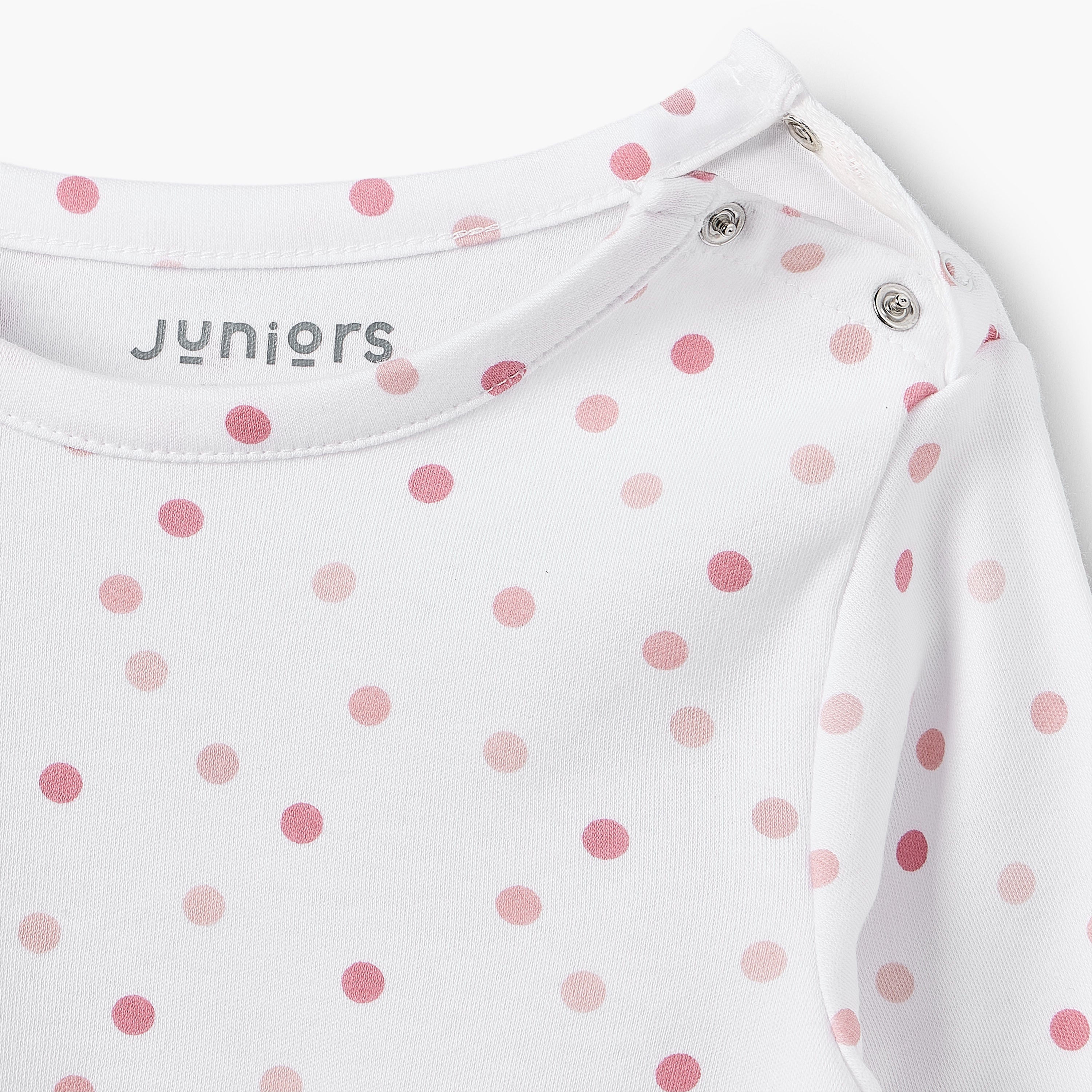 Juniors Cotton Round Neck Long Sleeves Pyjama Set with Polka Dot Print