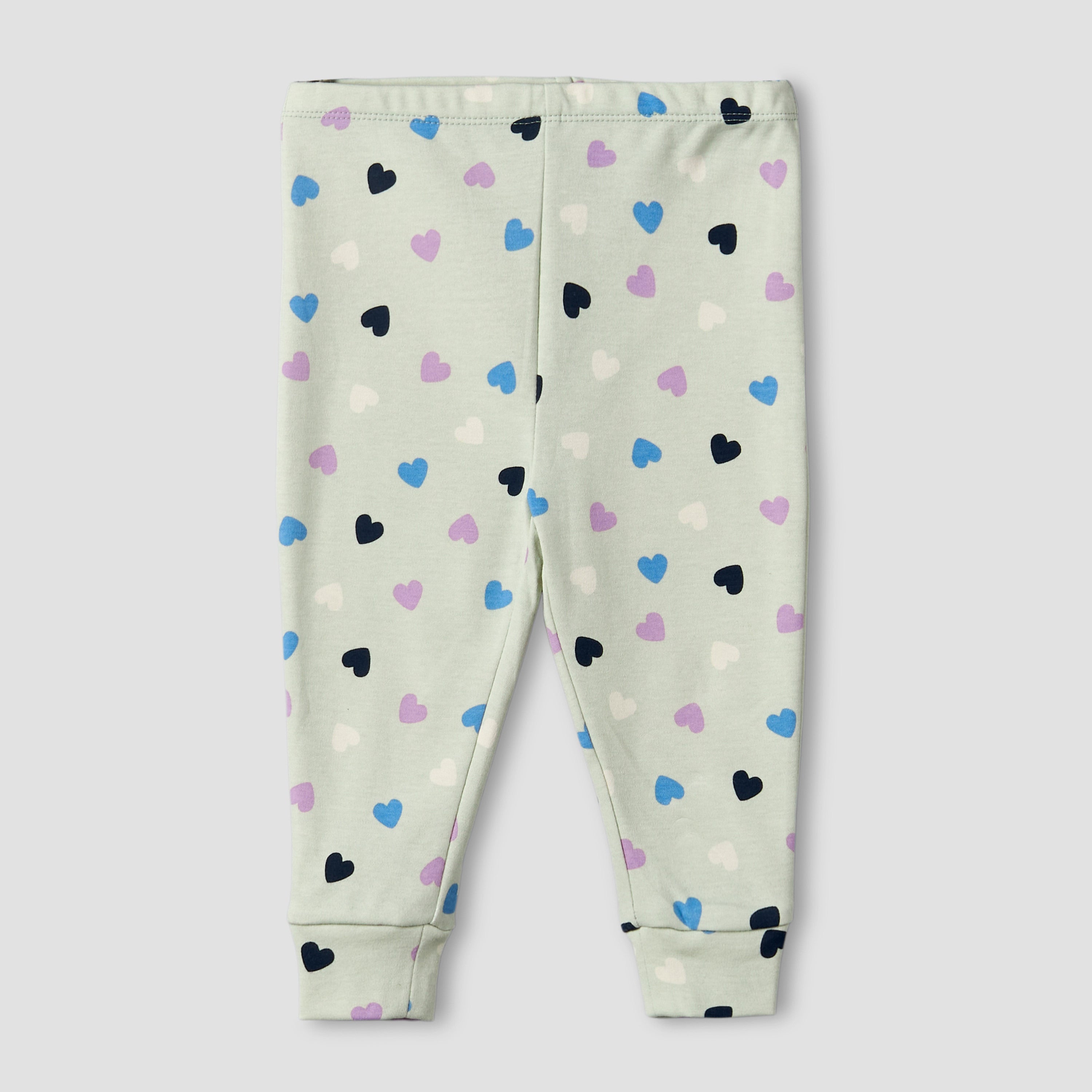 Juniors Cotton Round Neck Long Sleeves Pyjama Set with Heart Print