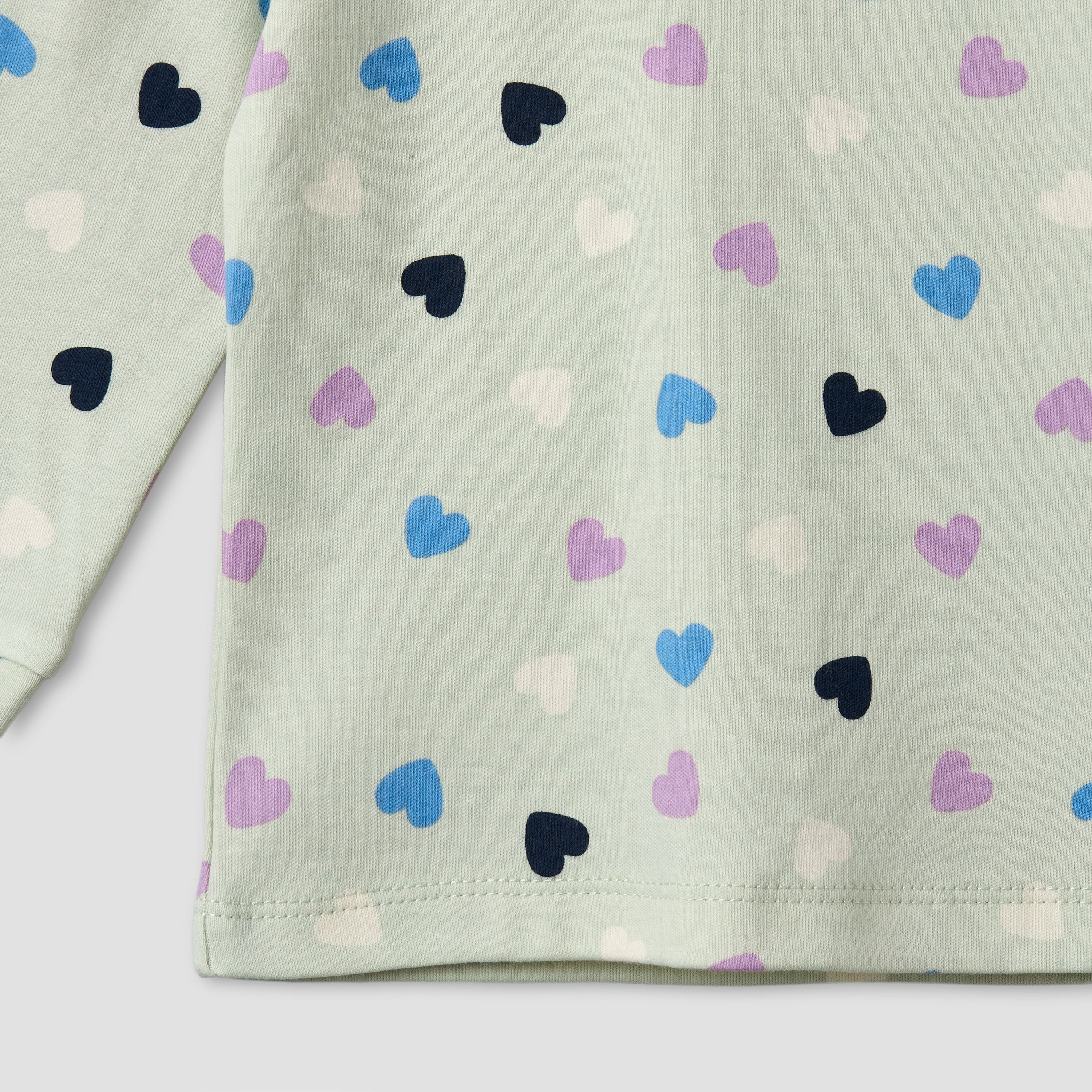 Juniors Cotton Round Neck Long Sleeves Pyjama Set with Heart Print