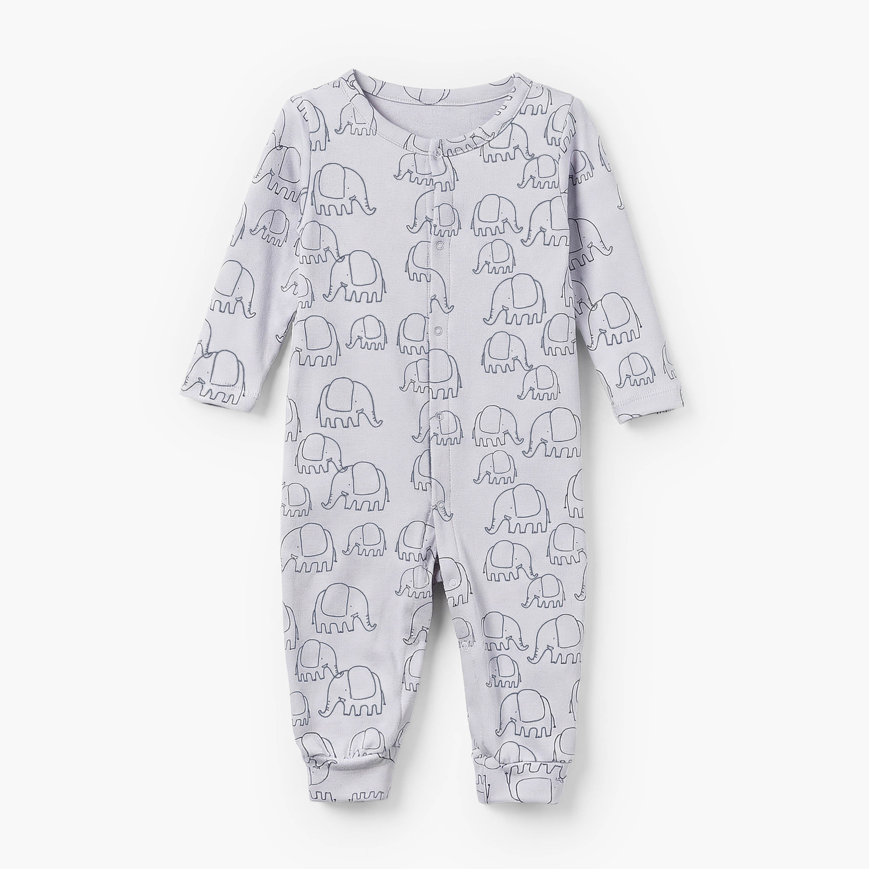Pack of 3 Juniors Cotton Crew Neck Long Sleeves Sleepsuit with Elephant Print