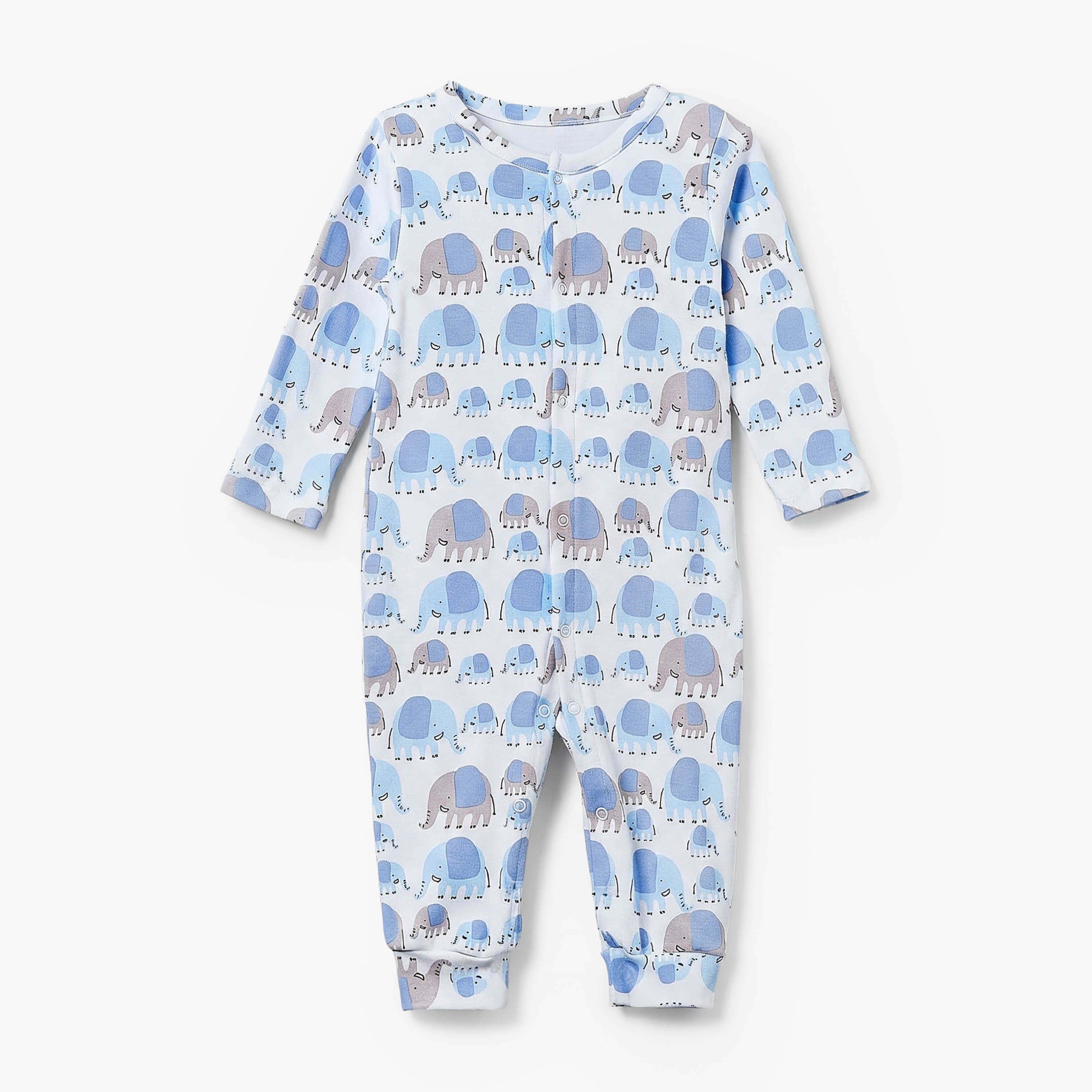 Pack of 3 Juniors Cotton Crew Neck Long Sleeves Sleepsuit with Elephant Print
