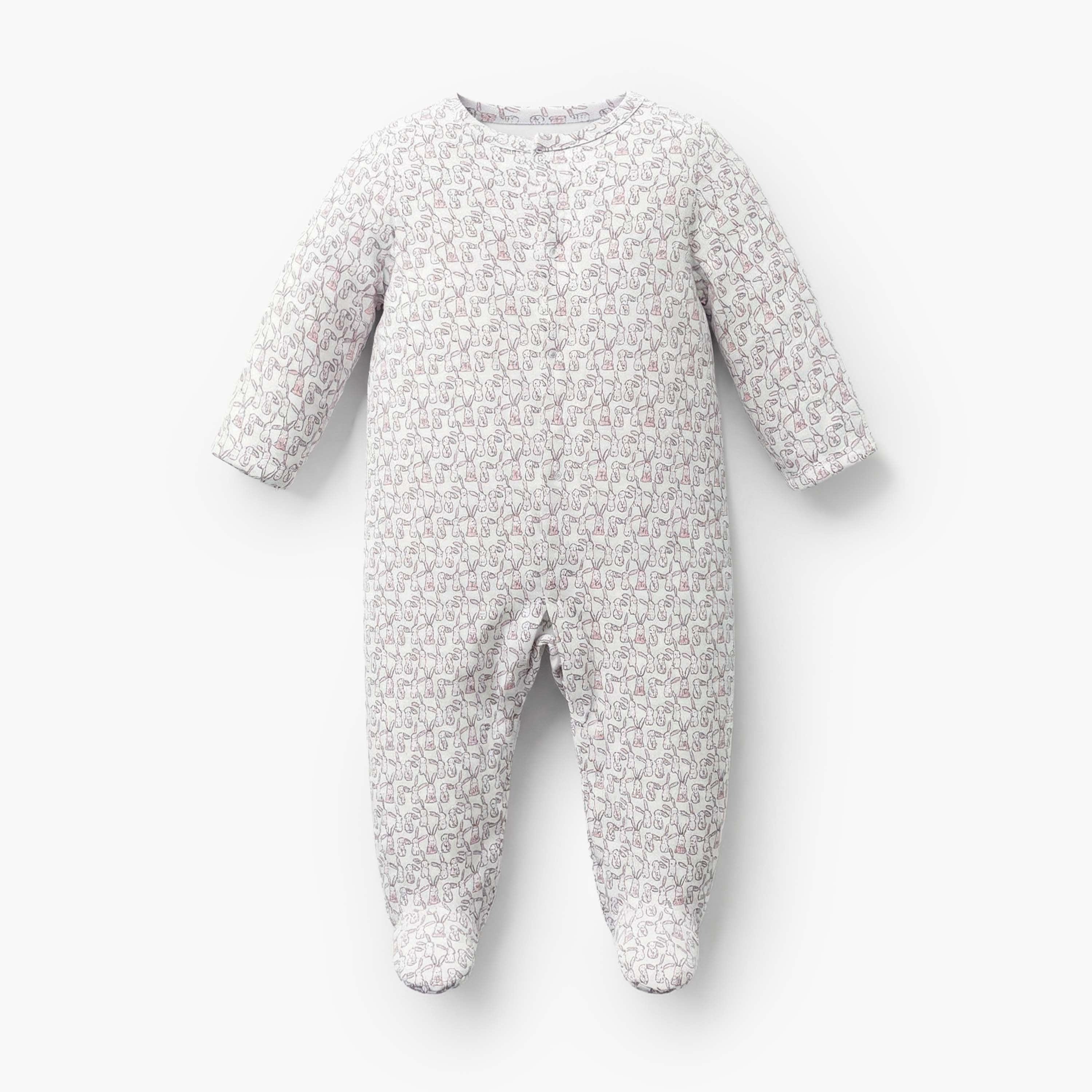 Pack of 3 Juniors Cotton Crew Neck Long Sleeves Sleepsuit with Bunny Print