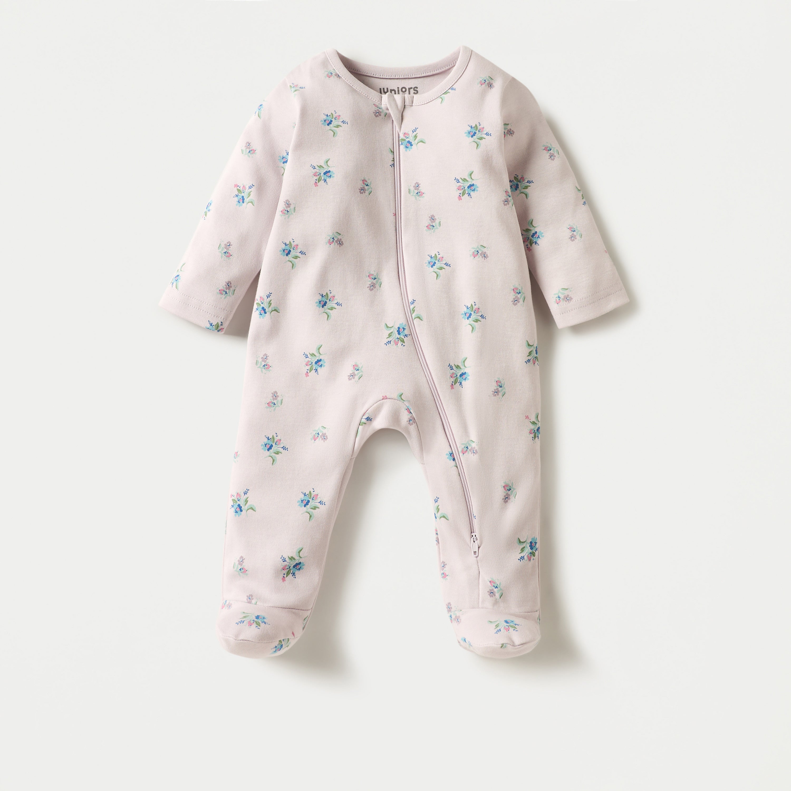 Juniors Floral Print Sleepsuit with Long Sleeves and Zip Closure - Pink / 12-18 mths