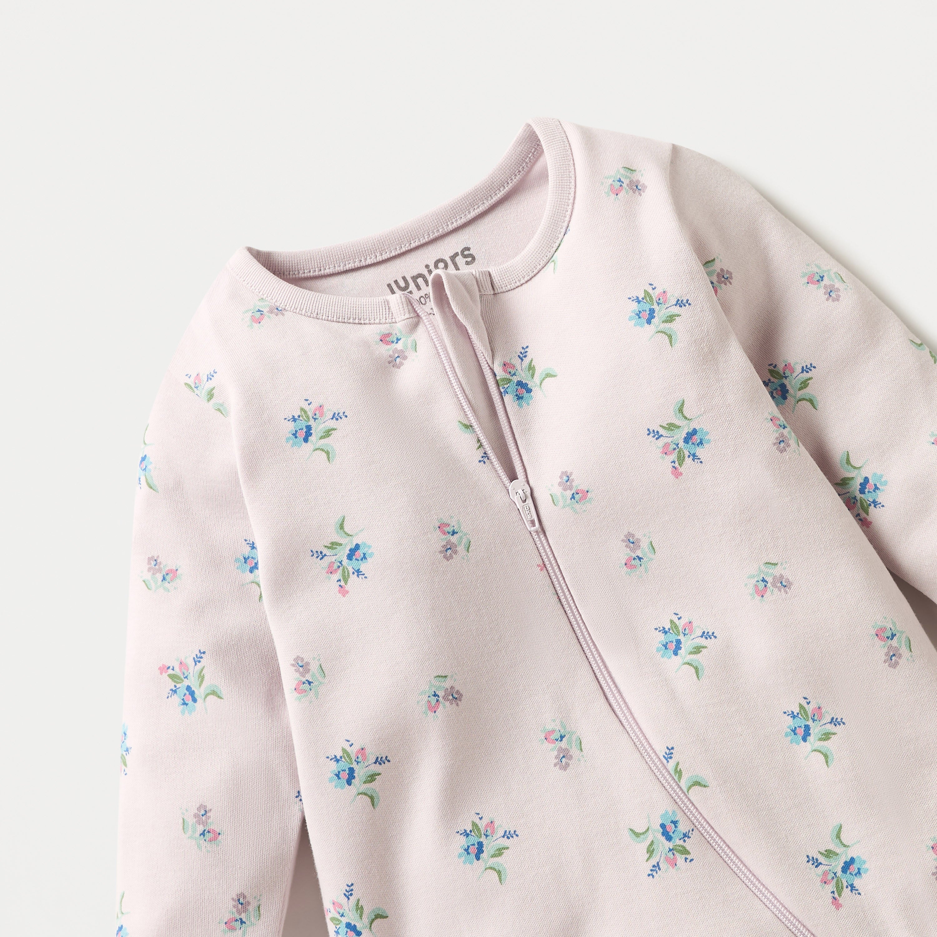 Juniors Floral Print Sleepsuit with Long Sleeves and Zip Closure