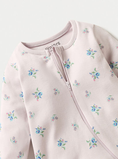 Juniors Floral Print Sleepsuit with Long Sleeves and Zip Closure-baby-girls-clothing-nightwear-sleepsuits-image-3