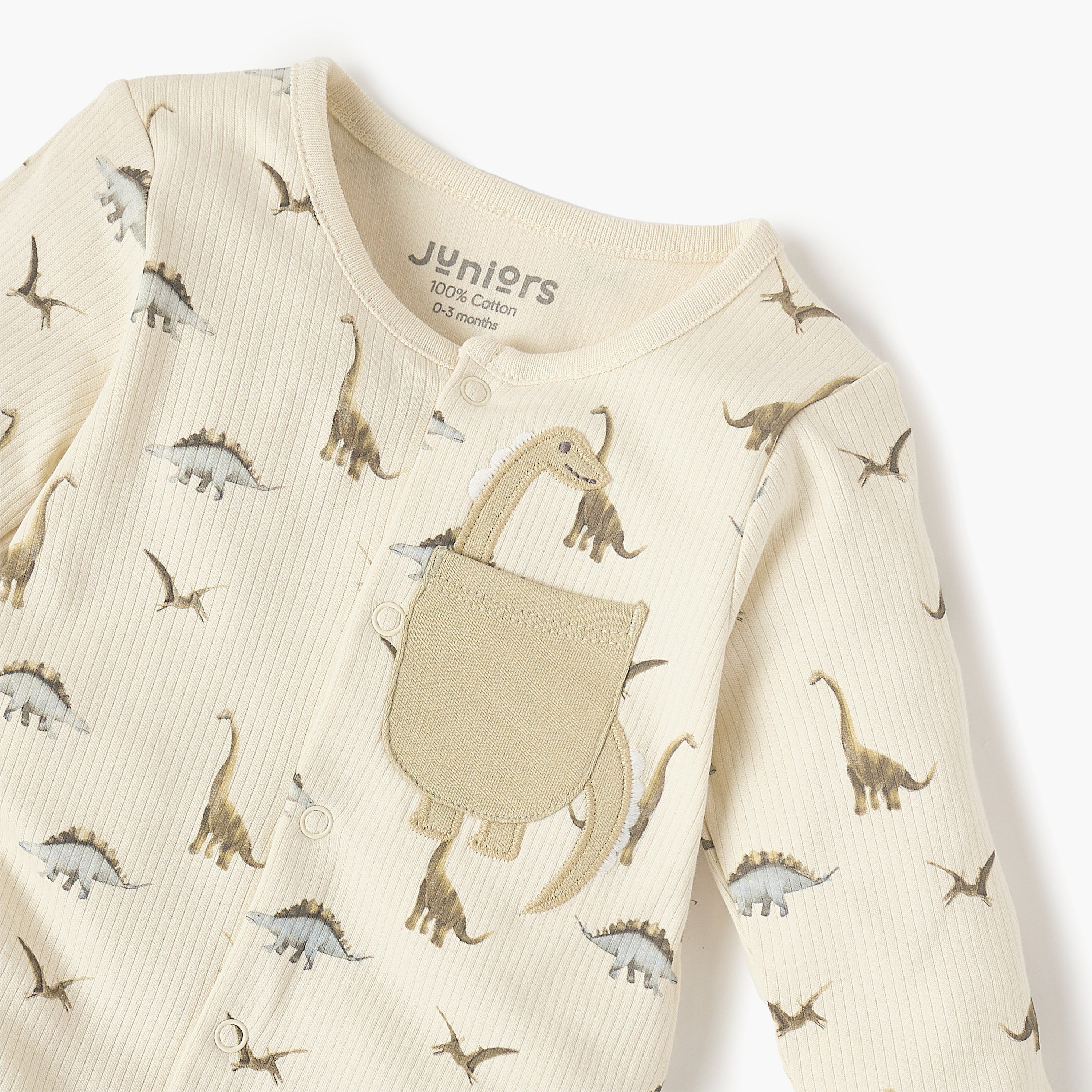 Juniors Dino Print Closed Feet Sleepsuit with Button Closure