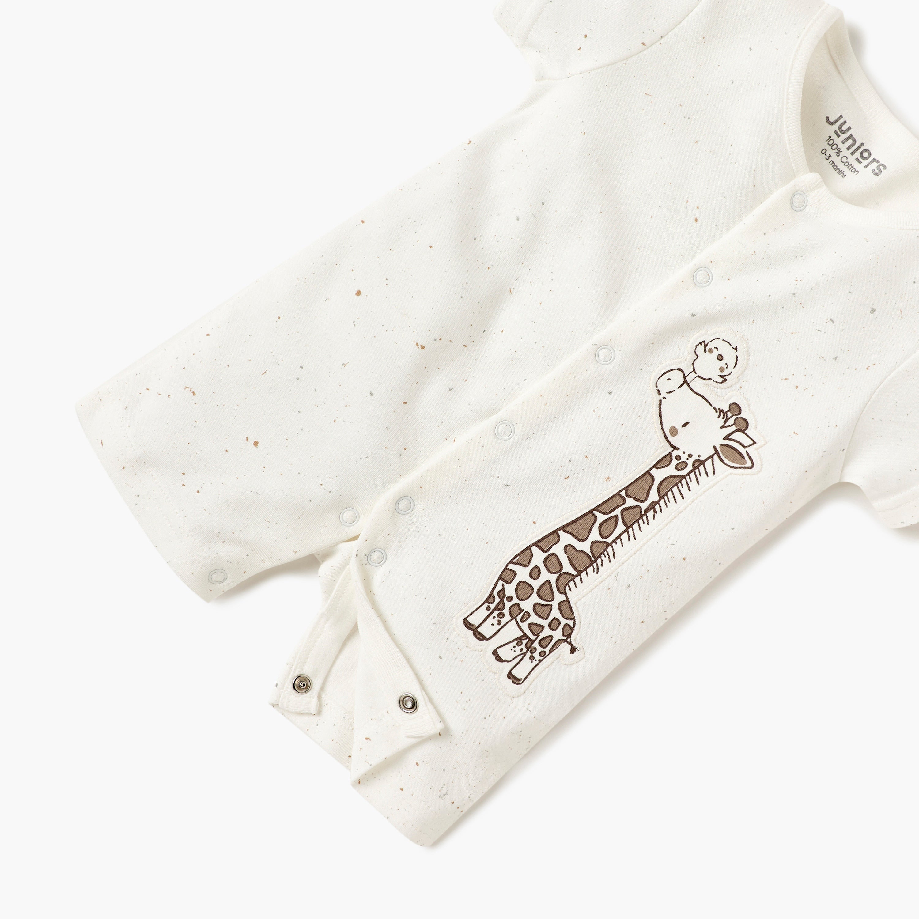 Juniors Giraffe Print Romper with Round Neck and Short Sleeves