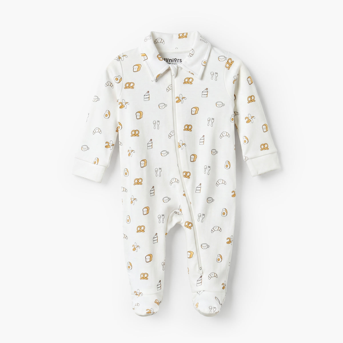 Juniors Cotton Collared Long Sleeves Sleepsuit with Breakfast Print