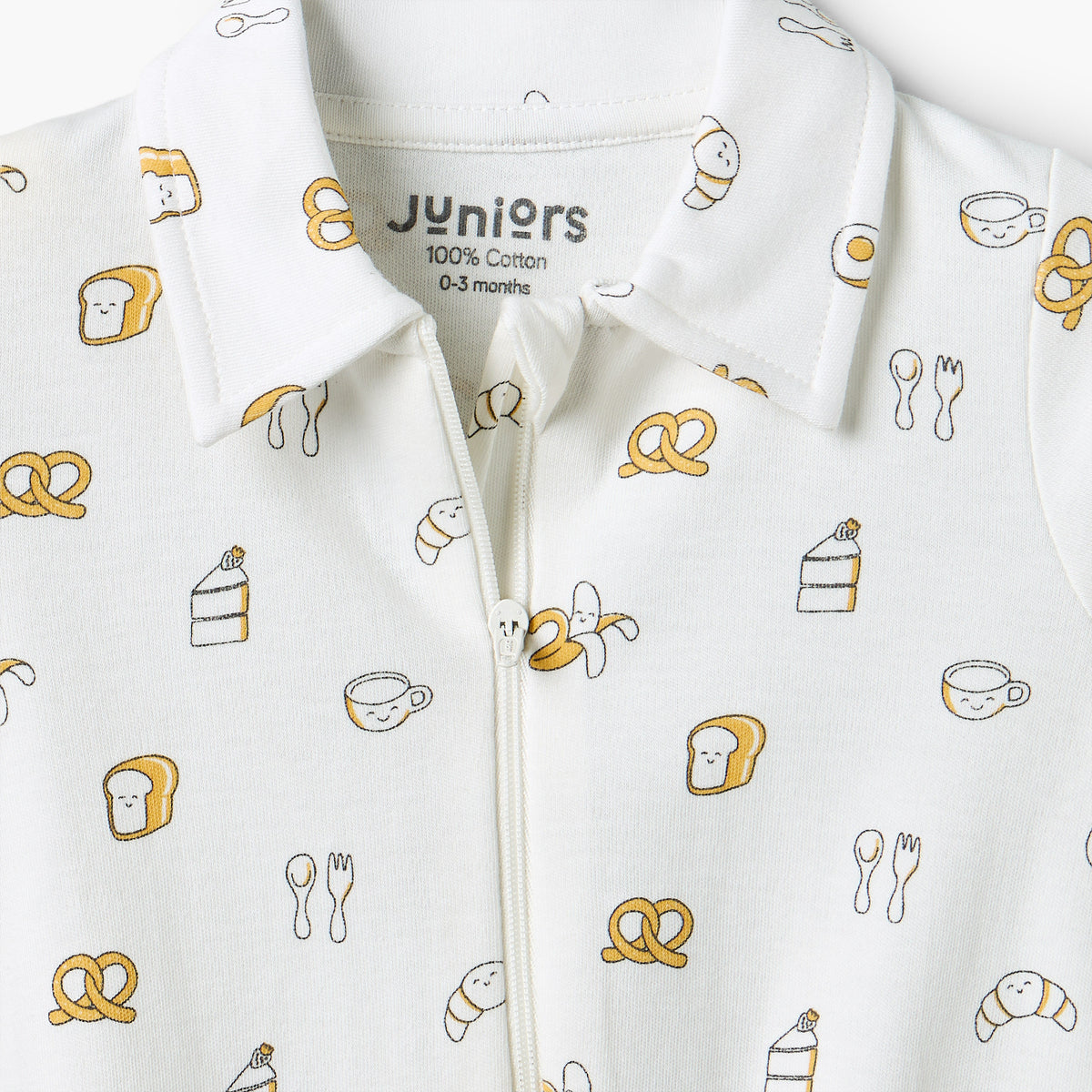 Juniors Cotton Collared Long Sleeves Sleepsuit with Breakfast Print