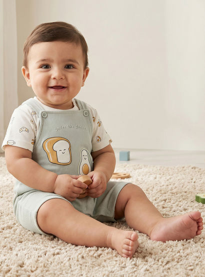 Juniors Crew Neck Short Sleeves T-shirt and Dungaree Set with Avocado Toast Print-baby-boys-clothing-setsandcoords-image-1