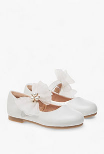 Juniors Floral Bow Accent Ballerina Shoes with Hook and Loop Closure-undefined-image-1