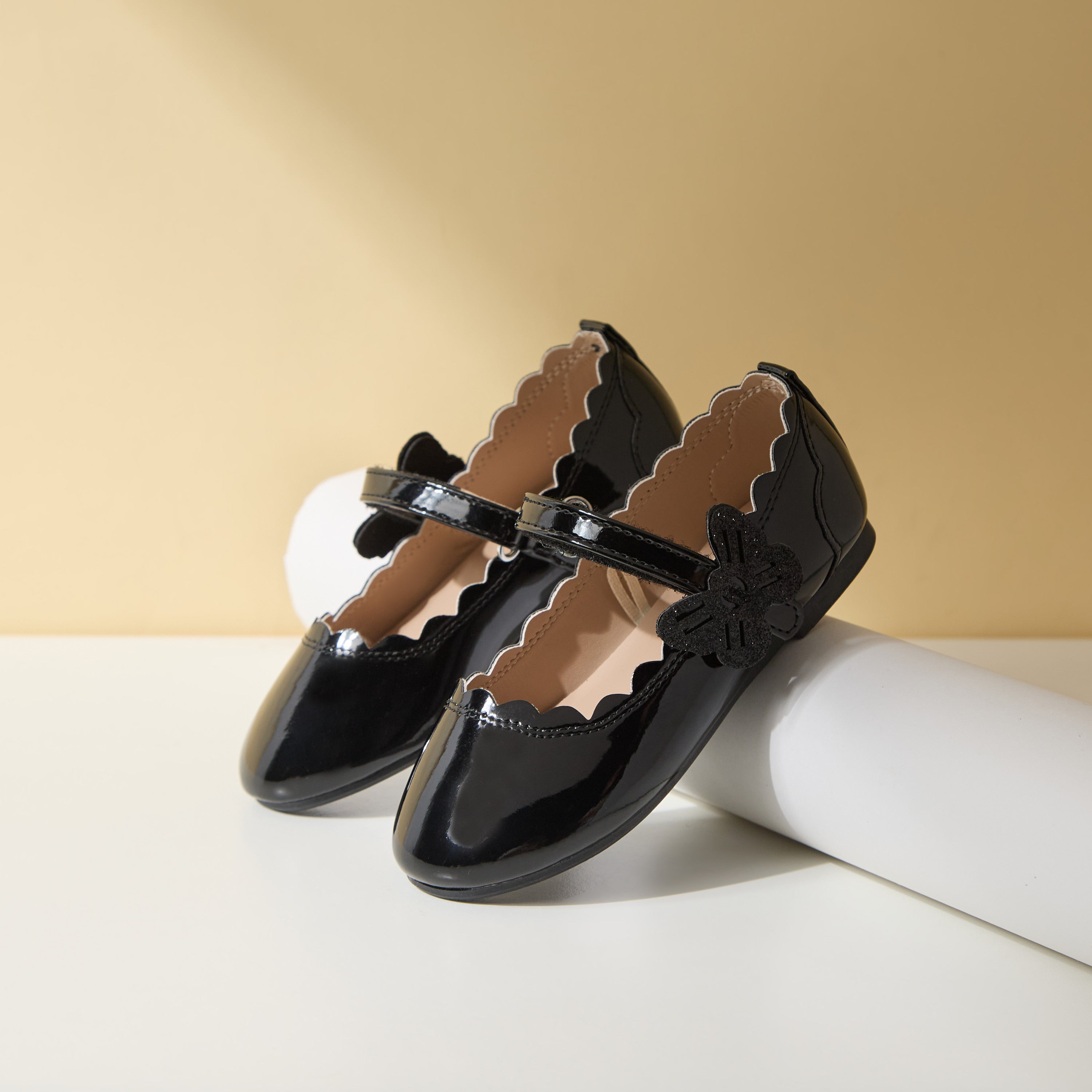 Butterfly Accent Ballerina Shoes with Hook and Loop Closure