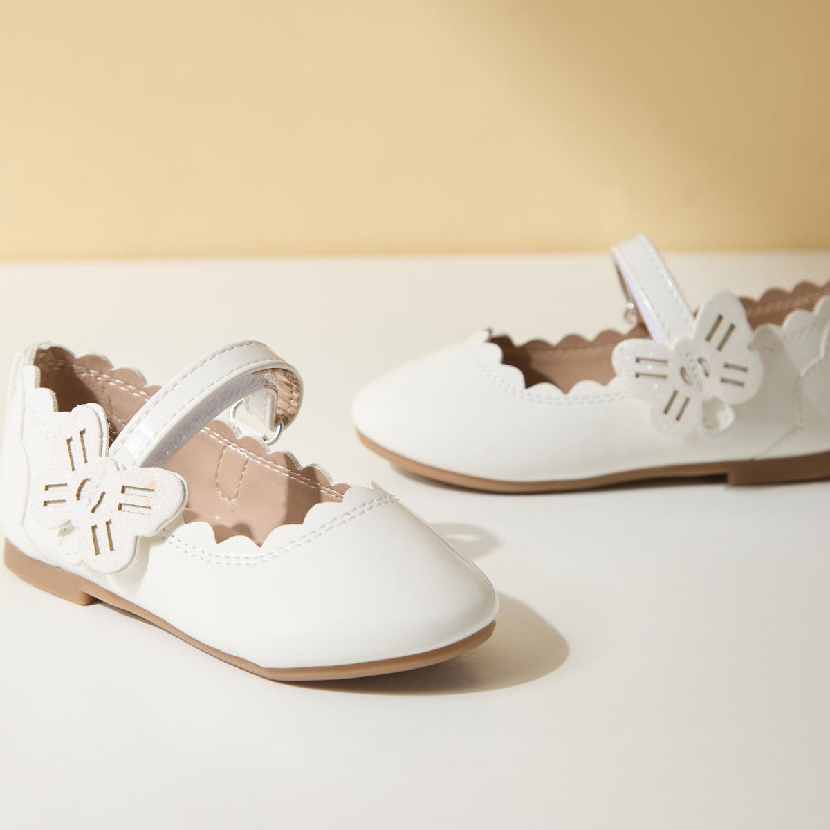 Butterfly Accent Ballerina Shoes with Hook and Loop Closure