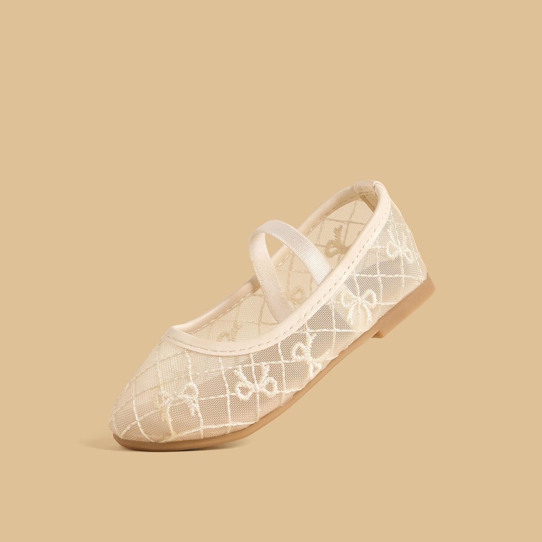 Bow Embroidered Ballerina Shoes with Elasticated Strap