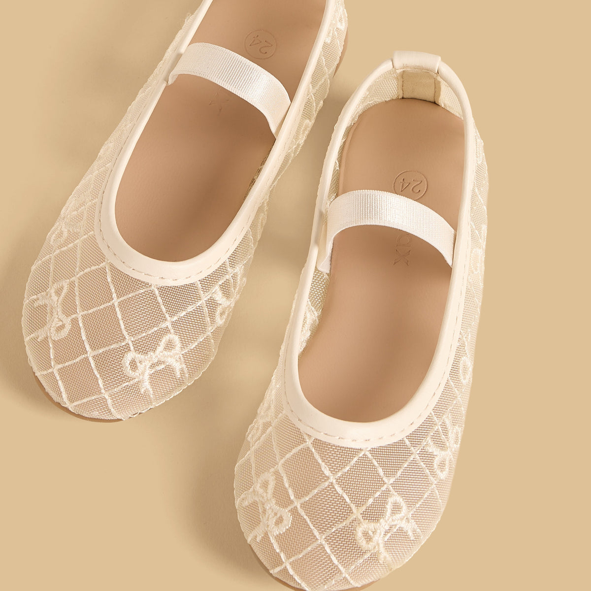 Bow Embroidered Ballerina Shoes with Elasticated Strap