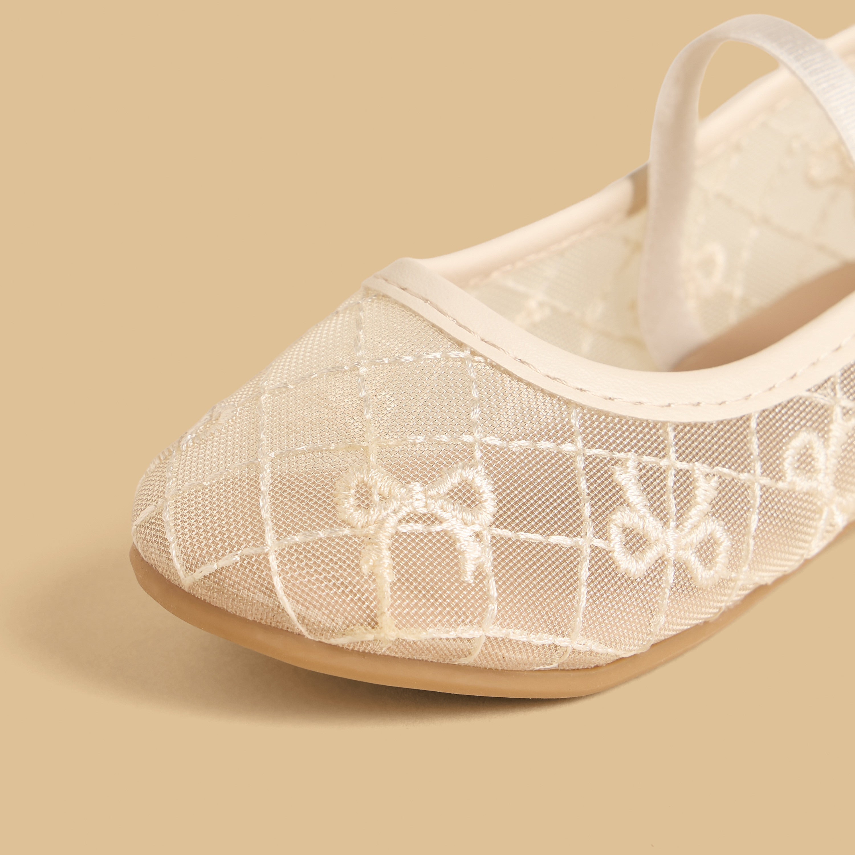 Bow Embroidered Ballerina Shoes with Elasticated Strap