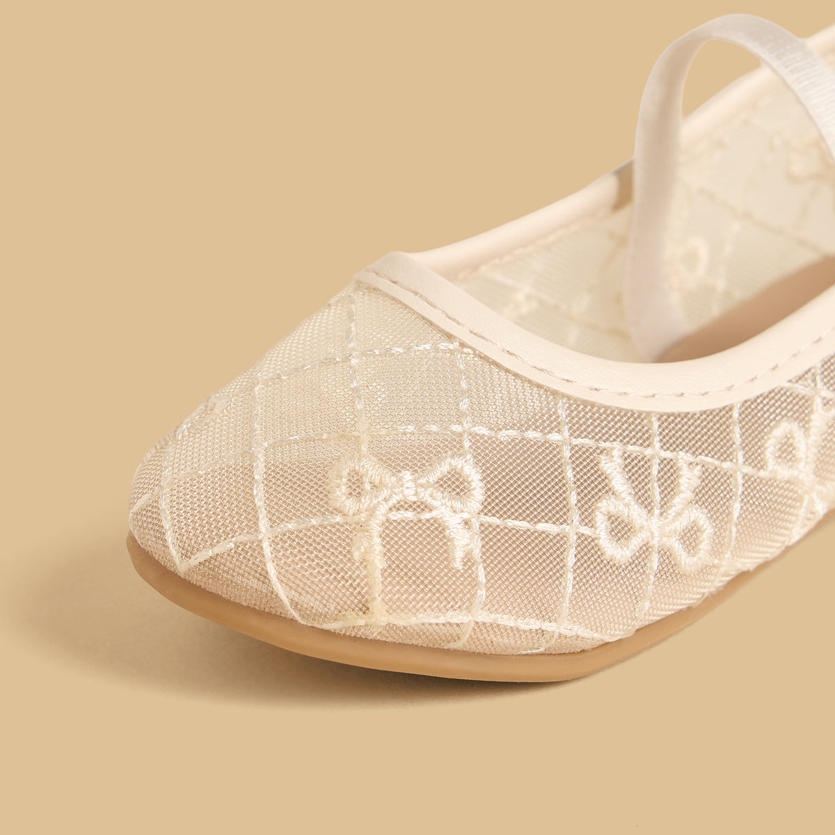 Bow Embroidered Ballerina Shoes with Elasticated Strap