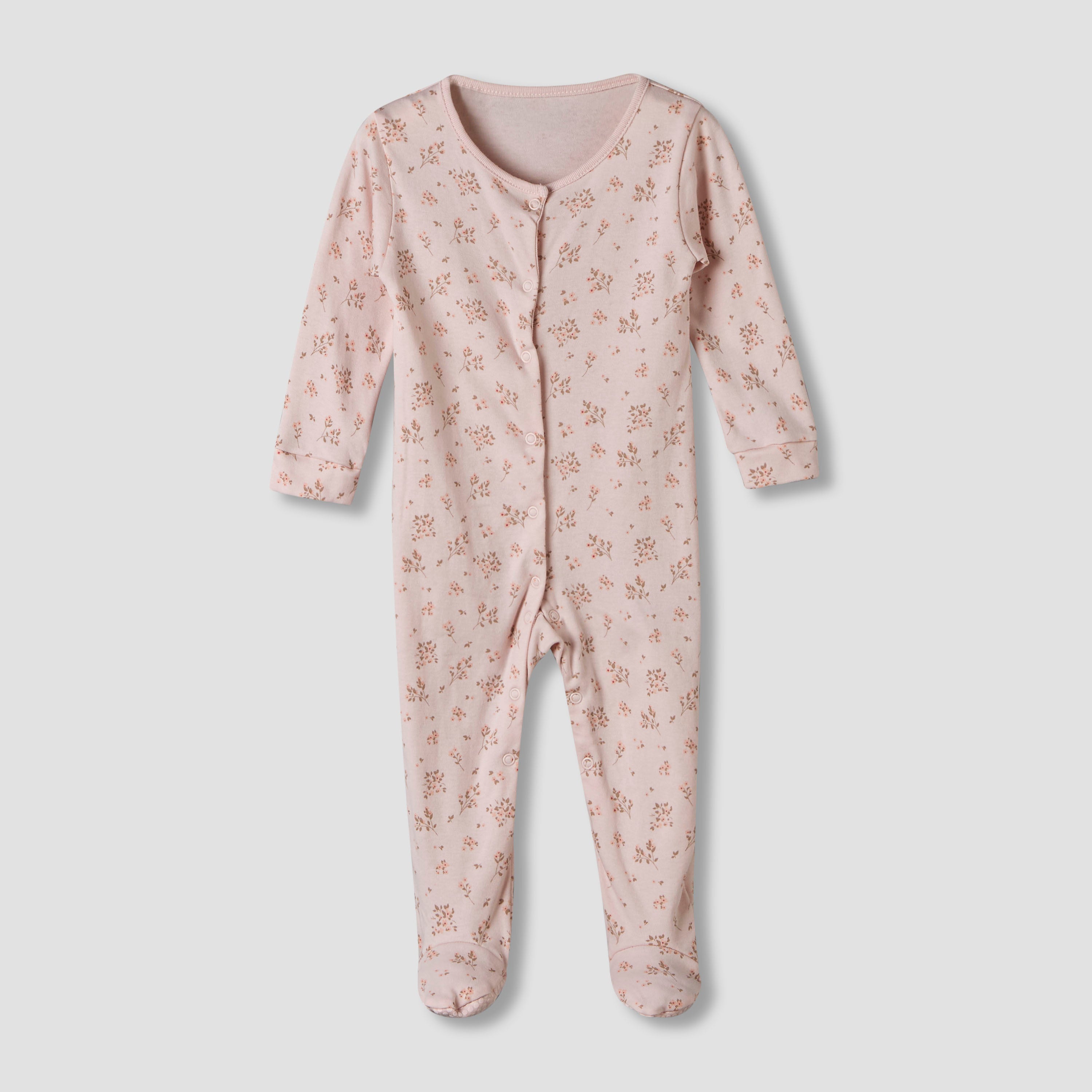 Pack of 3 Juniors Cotton Round Neck Long Sleeve Sleepsuit with Snap Button Closure