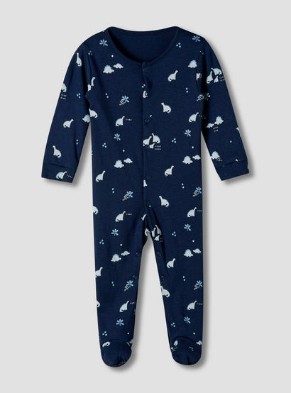 Pack of 3 Juniors Cotton Round Neck Long Sleeve Sleepsuit with Snap Button Closure-baby-boys-clothing-nightwear-sleepsuits-image-3
