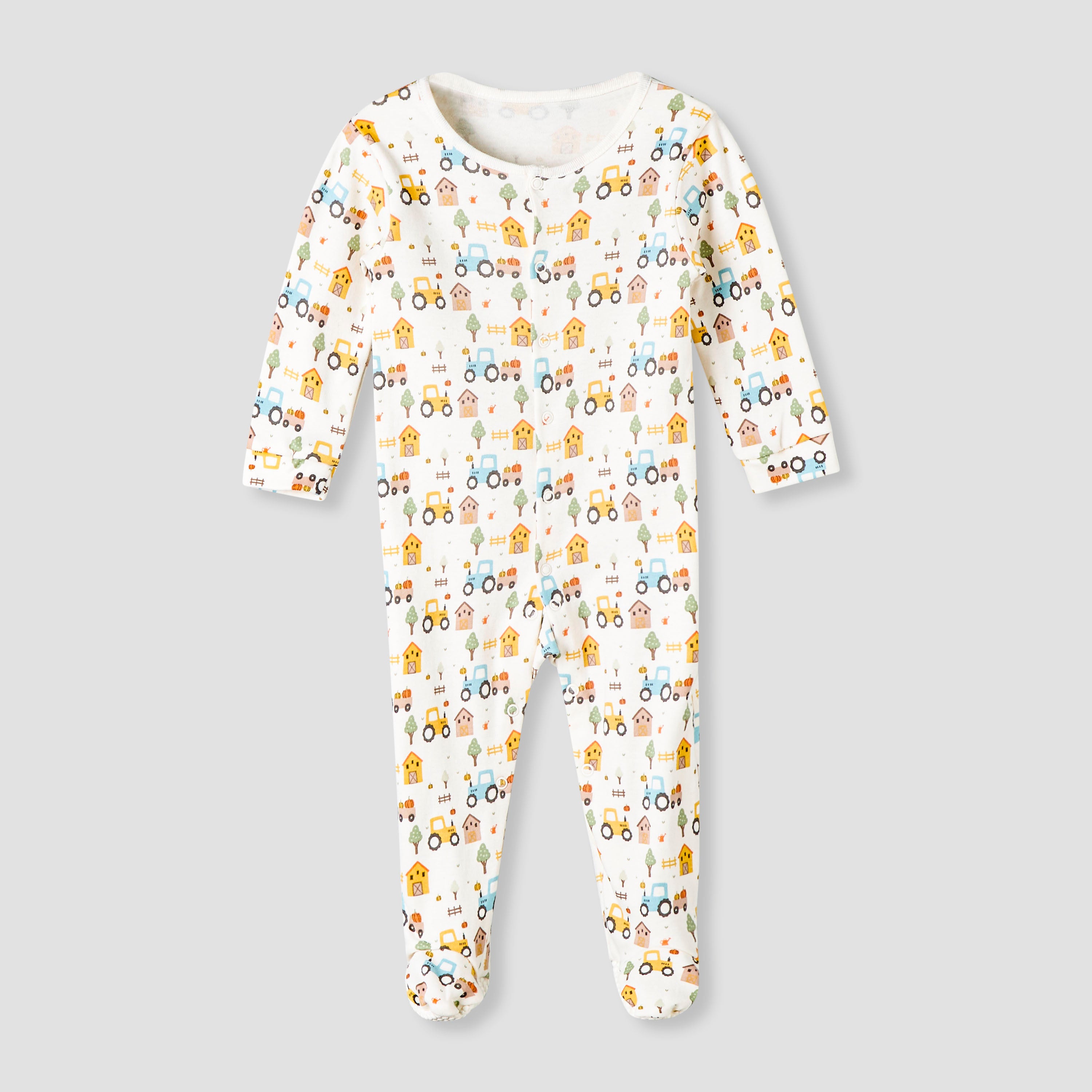 Pack of 3 Juniors Cotton Round Neck Long Sleeve Sleepsuit with Snap Button Closure