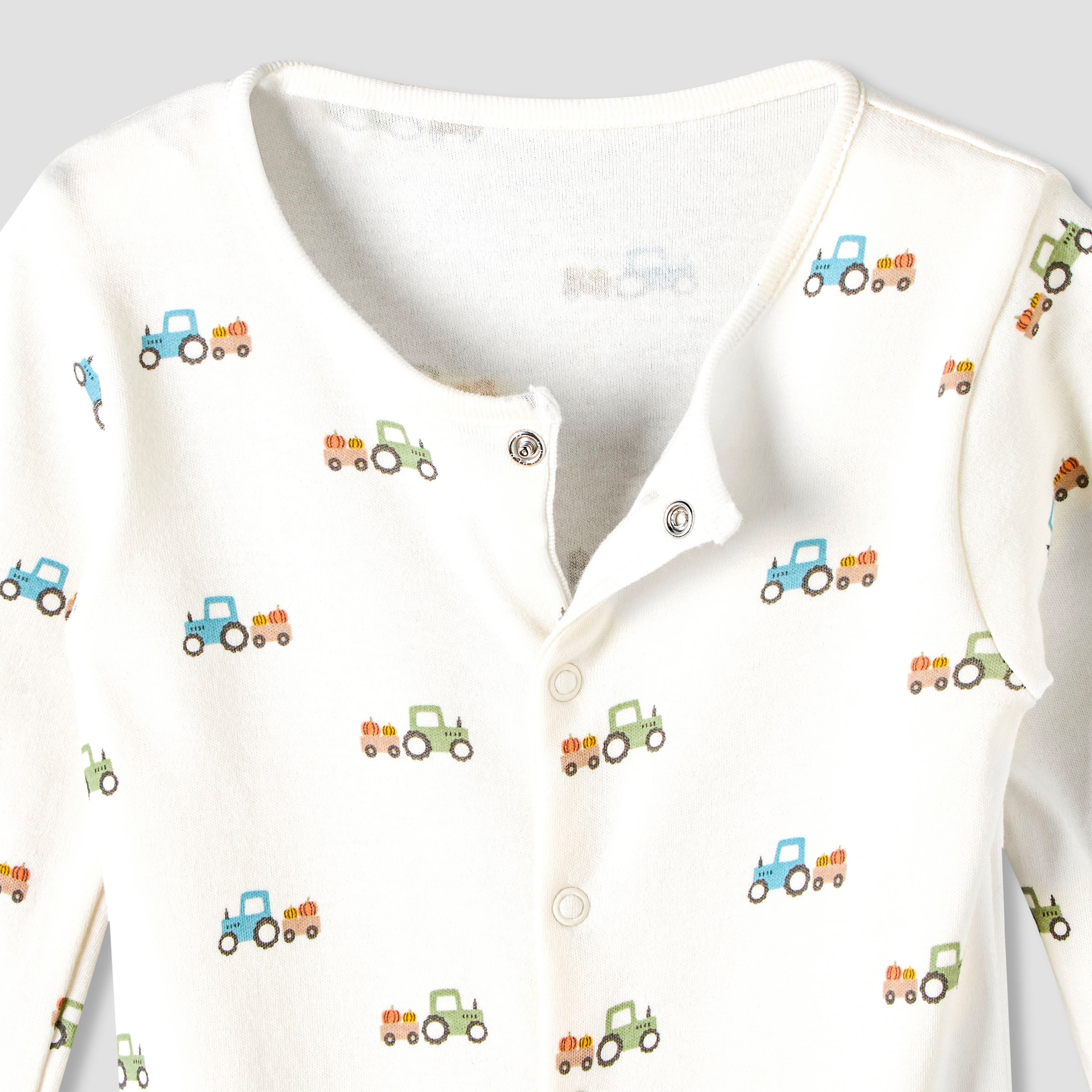 Pack of 3 Juniors Cotton Round Neck Long Sleeve Sleepsuit with Snap Button Closure