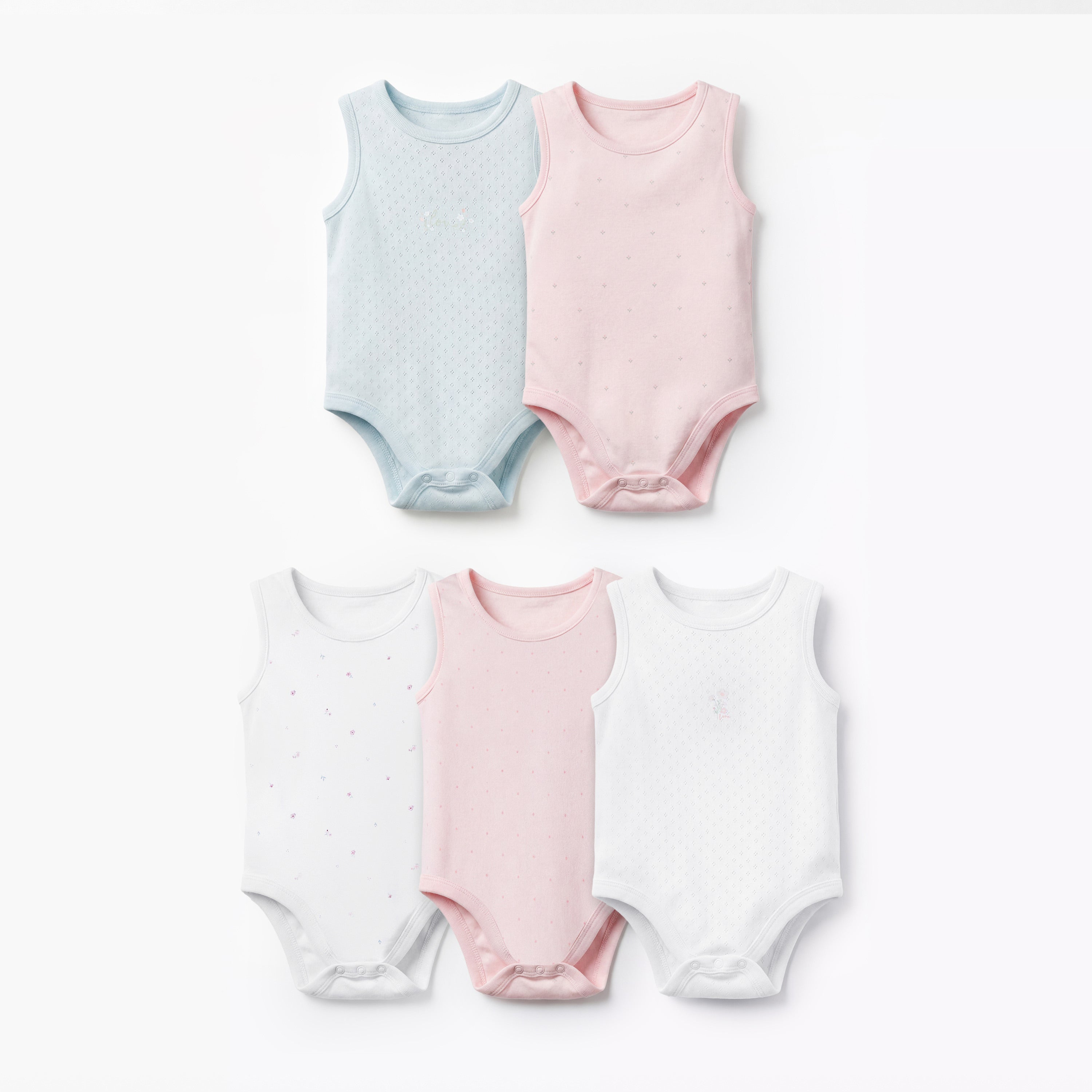 Pack of 5 Juniors Cotton Sleeveless Bodysuit with Snap Button Closure - Multicolour / 18-24 mths