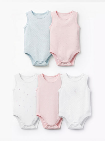 Pack of 5 Juniors Cotton Sleeveless Bodysuit with Snap Button Closure-baby-girls-clothing-bodysuits-image-1