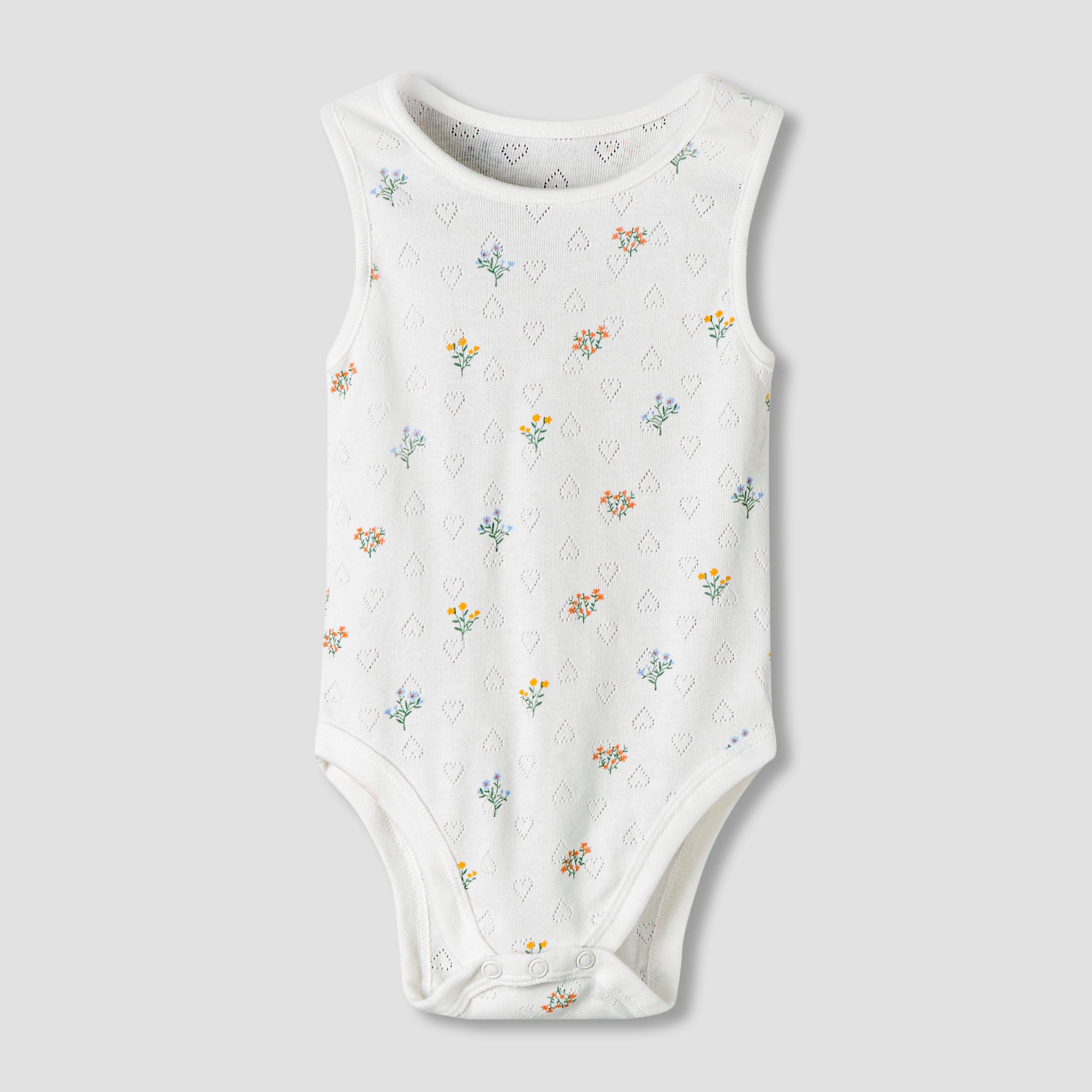 Pack of 7 Juniors Cotton Round Neck Sleeveless Bodysuit with Floral Print