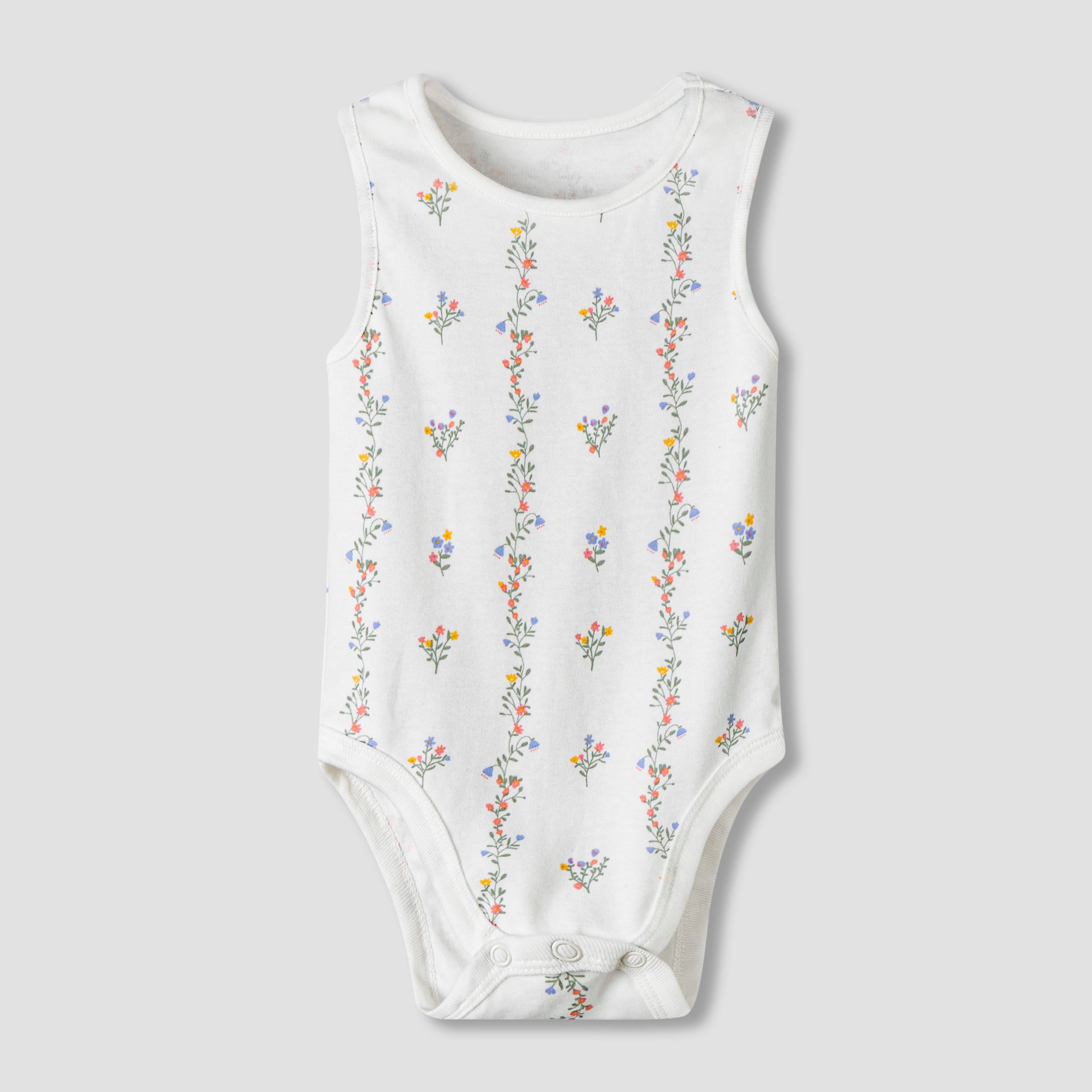 Pack of 7 Juniors Cotton Round Neck Sleeveless Bodysuit with Floral Print