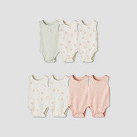 Pack of 7 Juniors Cotton Sleeveless Bodysuit with Floral Bunny Print-undefined-image-1