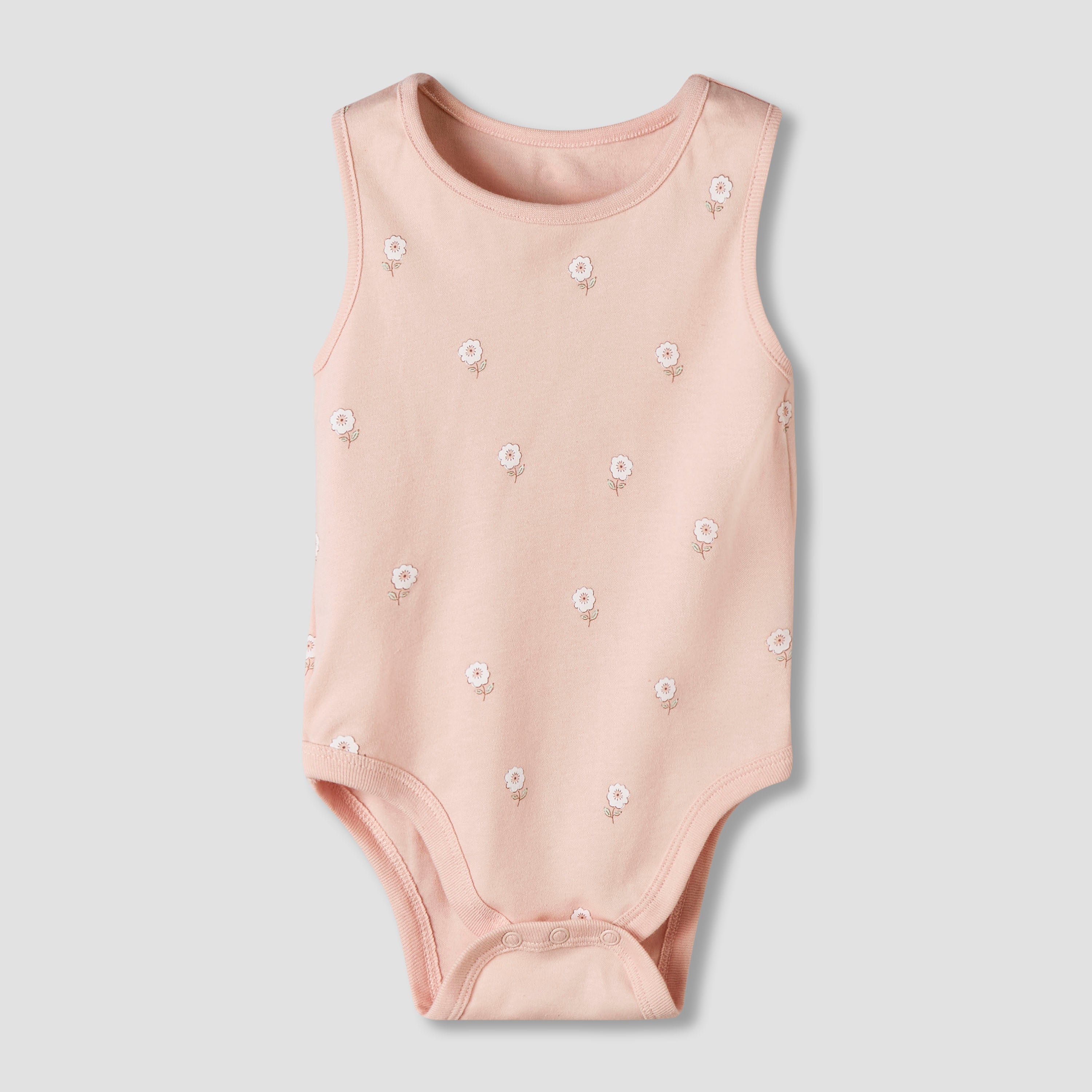 Pack of 7 Juniors Cotton Sleeveless Bodysuit with Floral Bunny Print
