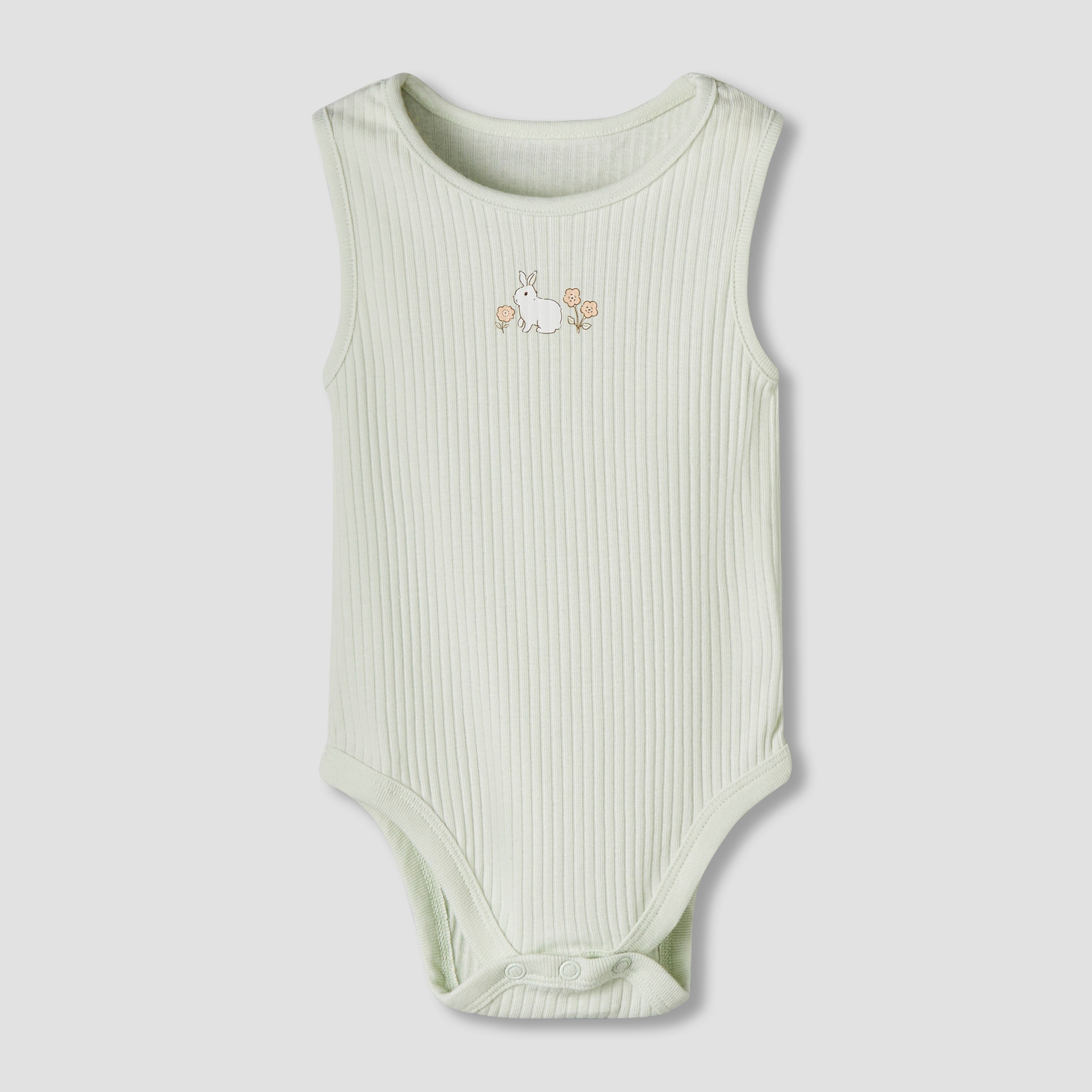 Pack of 7 Juniors Cotton Sleeveless Bodysuit with Floral Bunny Print