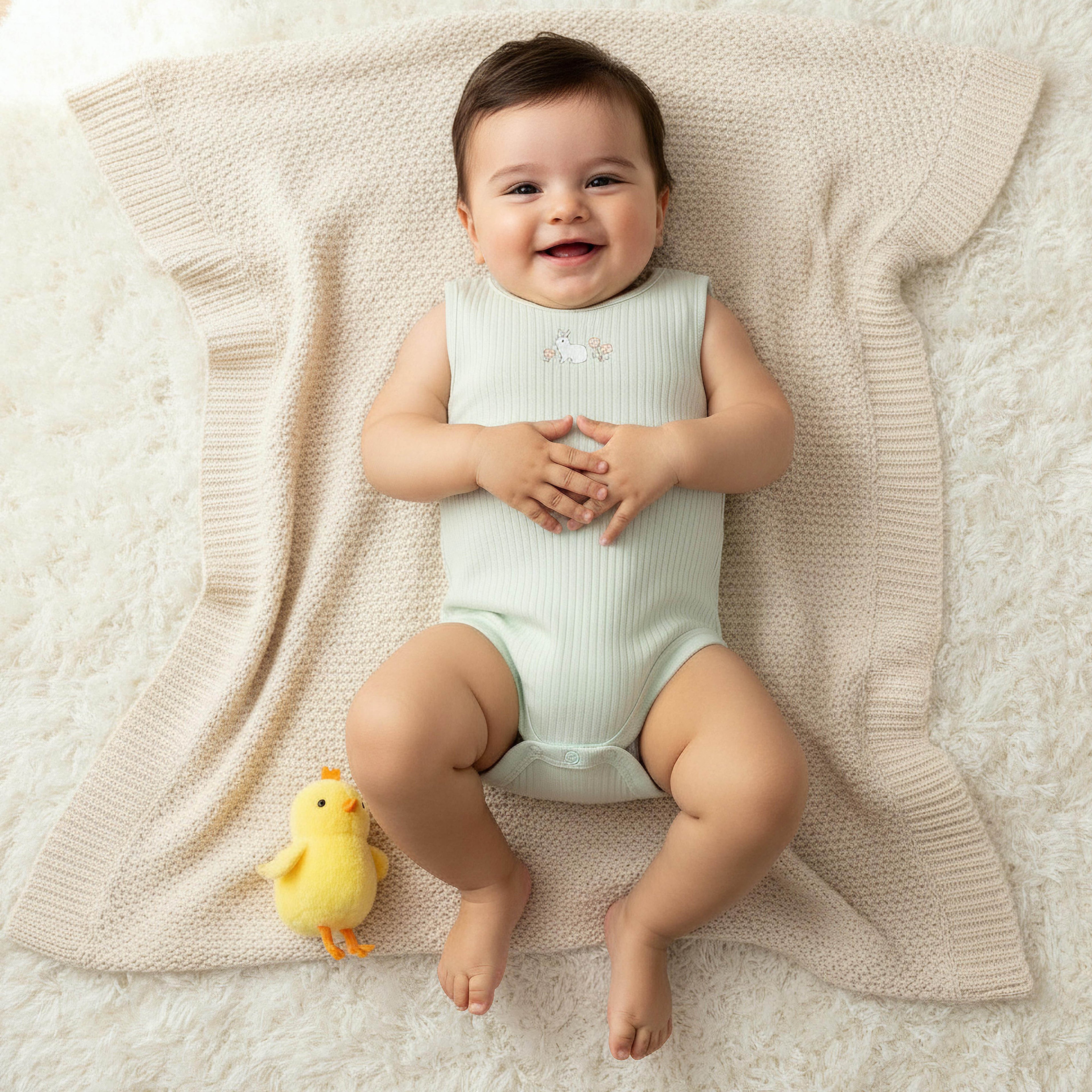 Pack of 7 Juniors Cotton Sleeveless Bodysuit with Floral Bunny Print