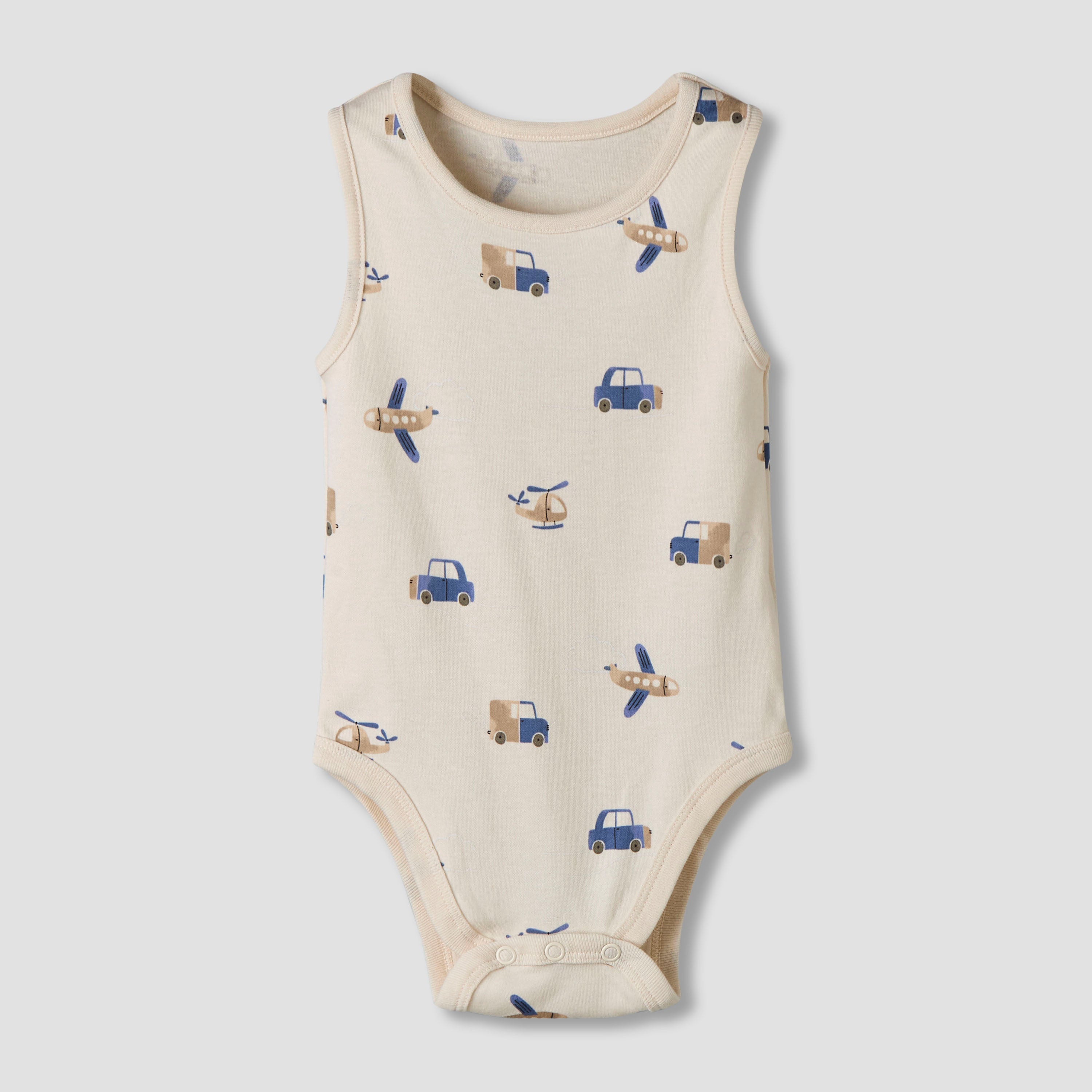 Pack of 7 Juniors Cotton Sleeveless Bodysuit with Vehicle Print