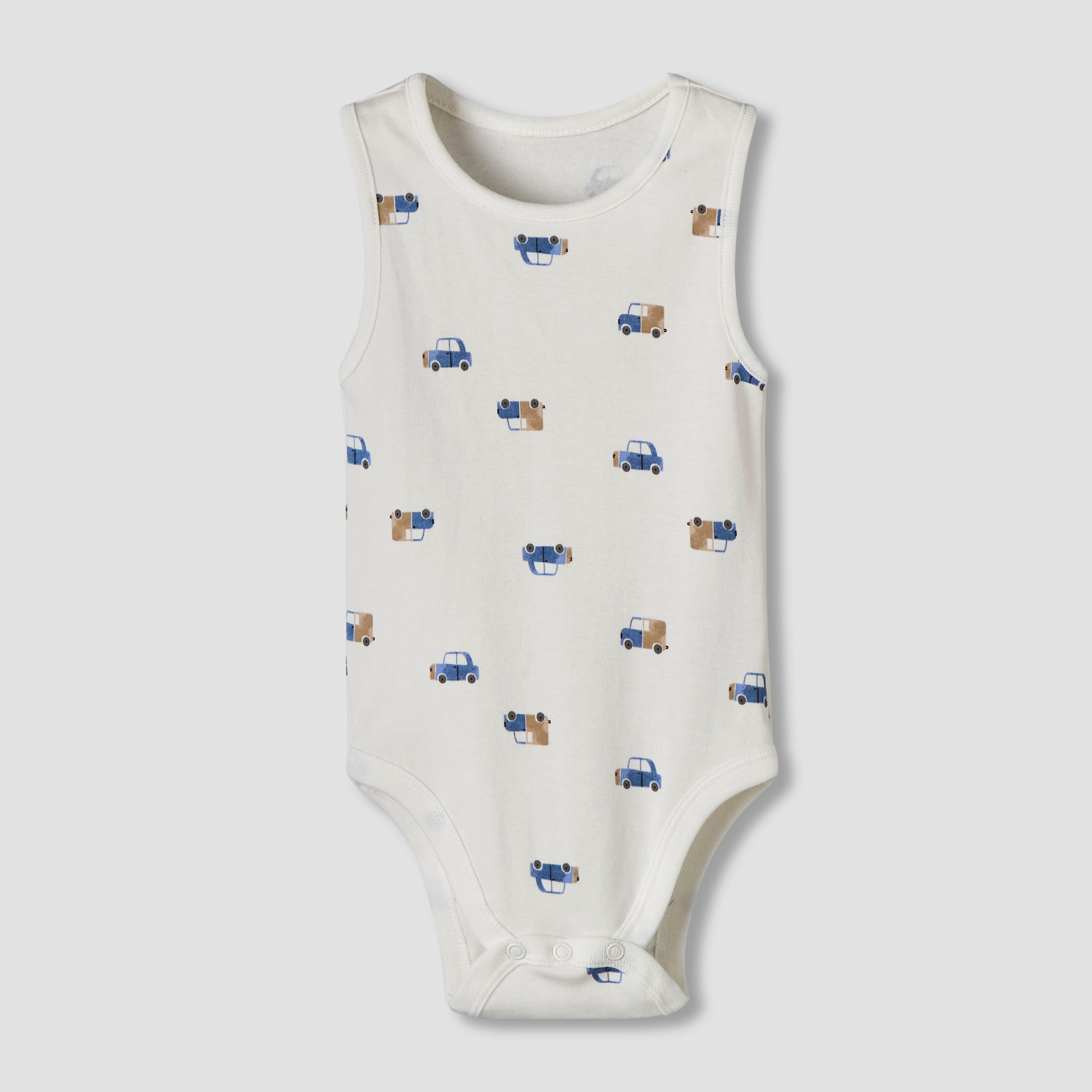 Pack of 7 Juniors Cotton Sleeveless Bodysuit with Vehicle Print