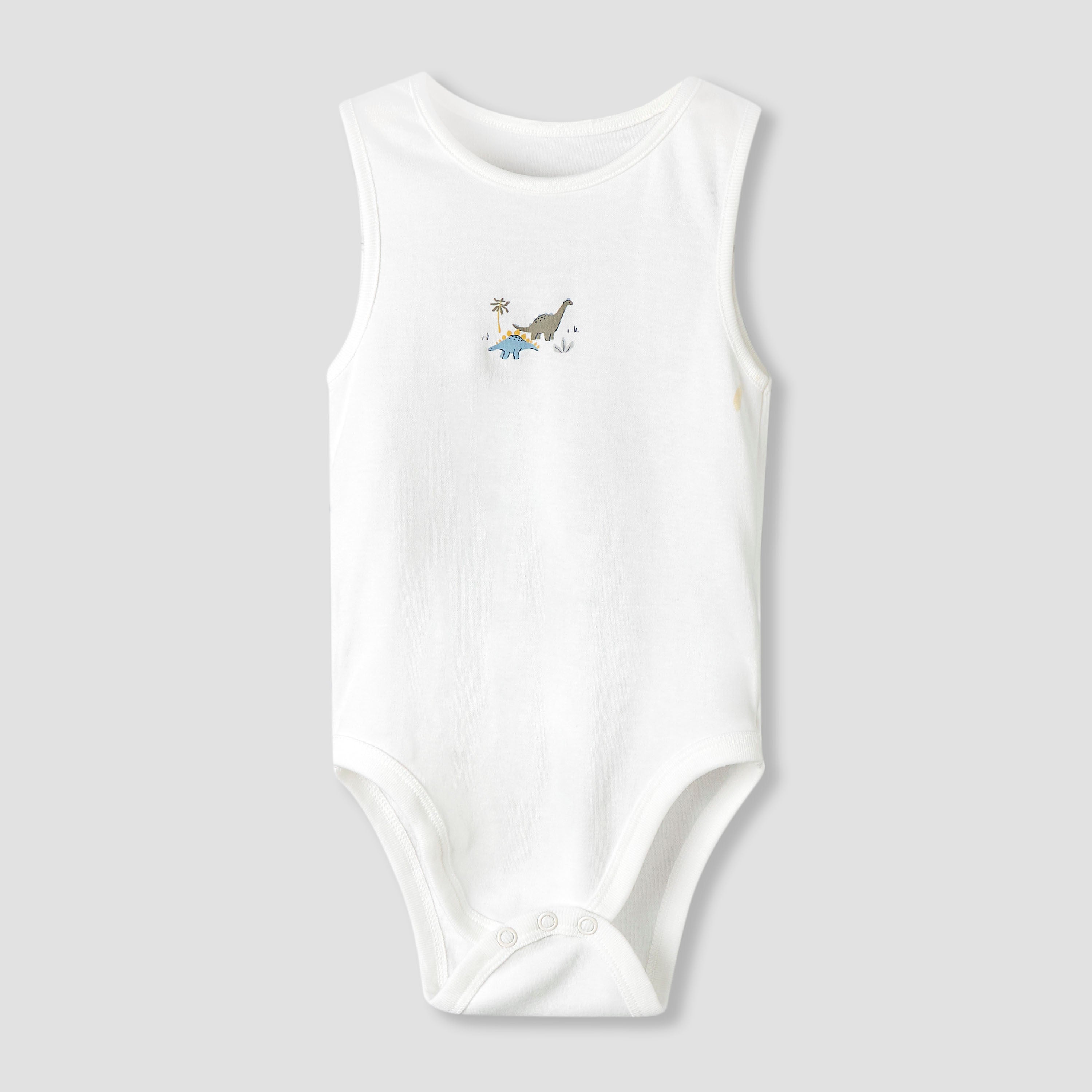Pack of 7 Juniors Cotton Round Neck Sleeveless Bodysuit with Dinosaur Print