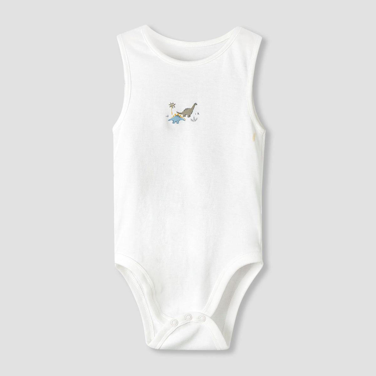 Pack of 7 Juniors Cotton Round Neck Sleeveless Bodysuit with Dinosaur Print