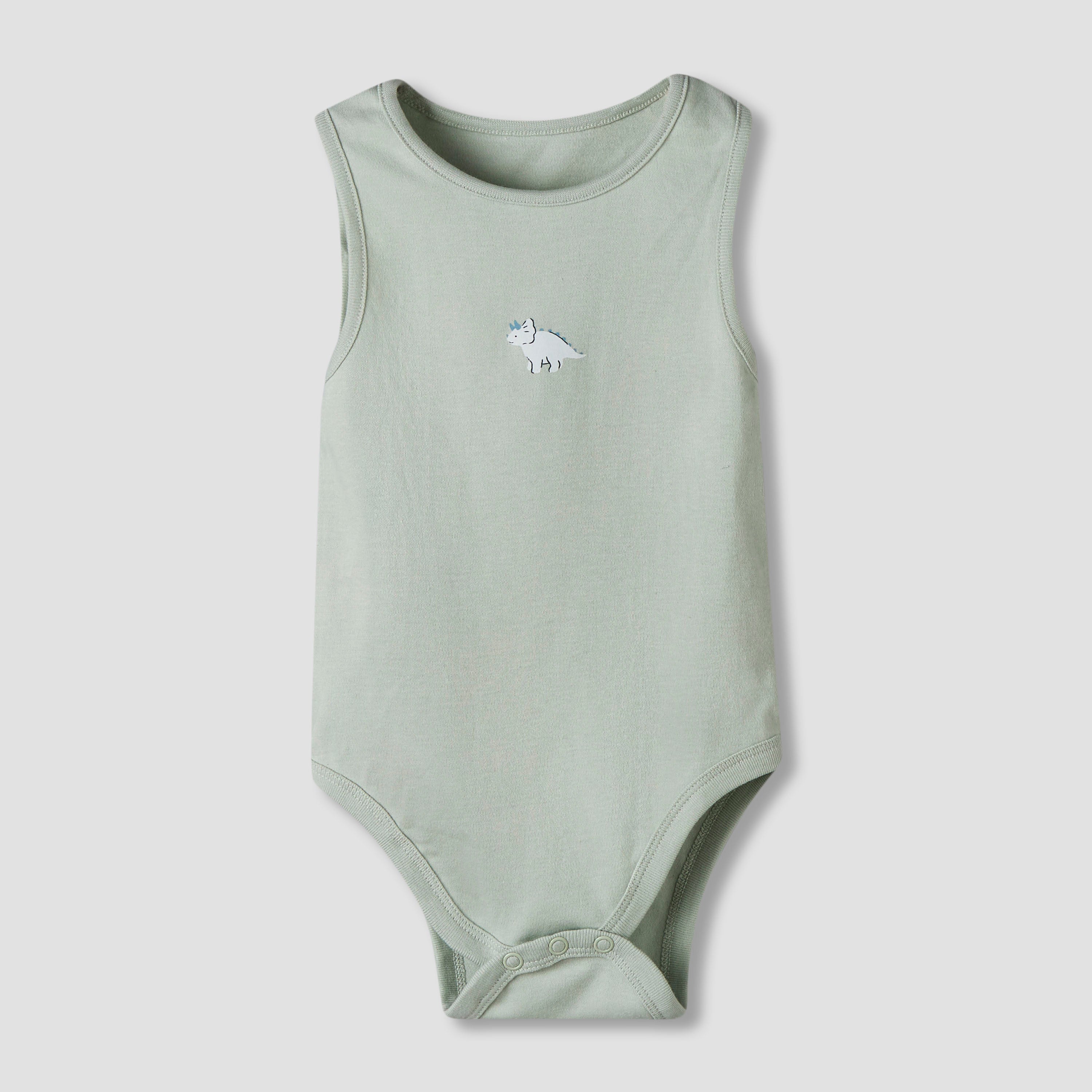 Pack of 7 Juniors Cotton Round Neck Sleeveless Bodysuit with Dinosaur Print