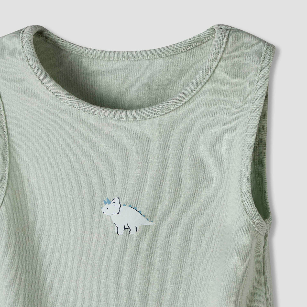 Pack of 7 Juniors Cotton Round Neck Sleeveless Bodysuit with Dinosaur Print