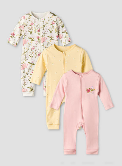 Pack of 3 Juniors Cotton Long Sleeves Sleepsuit with Floral Print-baby-girls-clothing-nightwear-sleepsuits-image-1