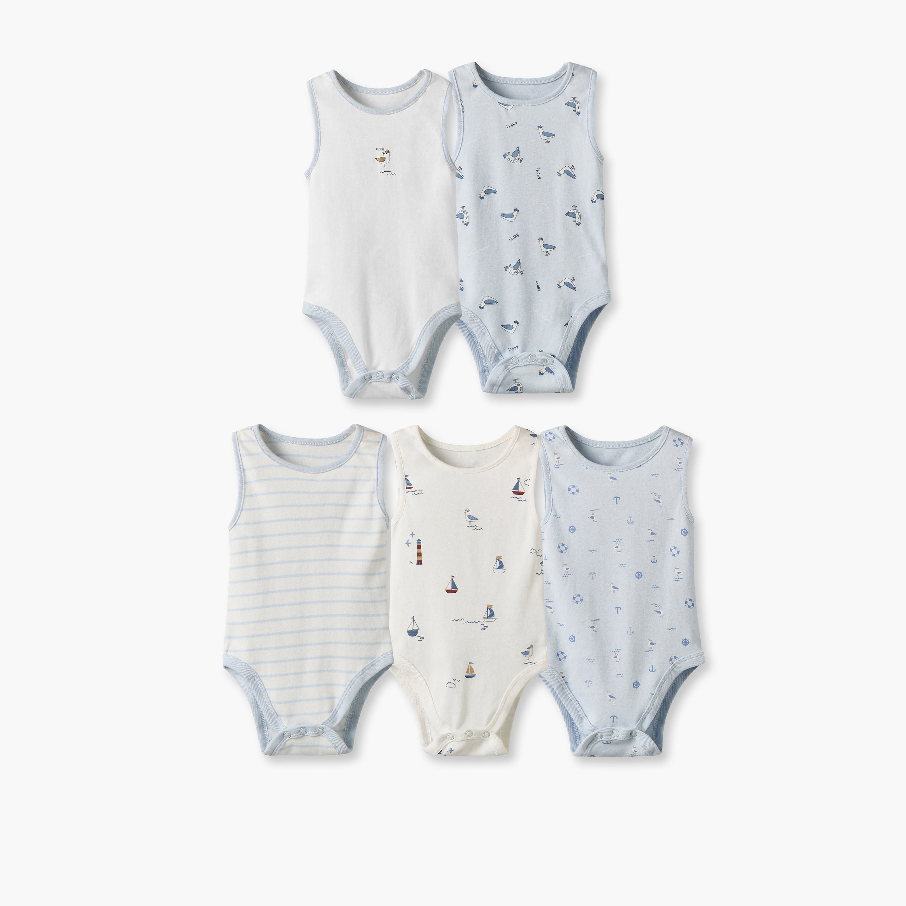 Pack of 5 Juniors Crew Neck Sleeveless Bodysuit with Assorted Print - Blue / 18-24 mths