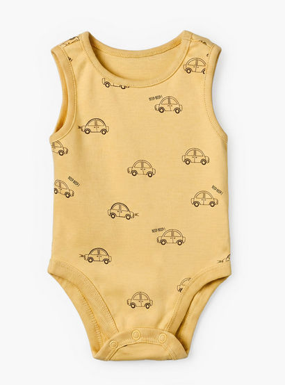 Pack of 7 Juniors Crew Neck Sleeveless Bodysuit with Vehicle Print-baby-boys-clothing-bodysuits-image-5