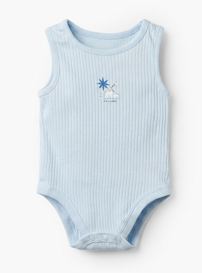 Pack of 7 Juniors Crew Neck Sleeveless Bodysuit with Safari Print-baby-boys-clothing-bodysuits-image-2