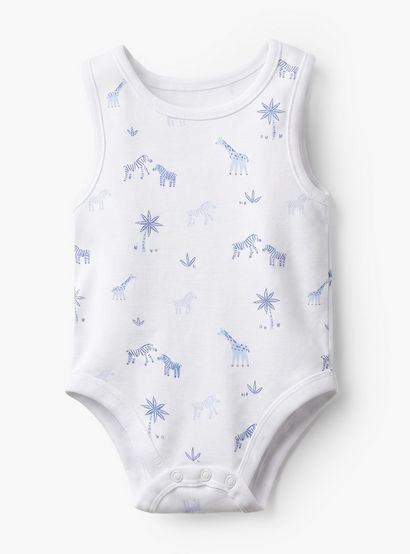 Pack of 7 Juniors Crew Neck Sleeveless Bodysuit with Safari Print-baby-boys-clothing-bodysuits-image-5