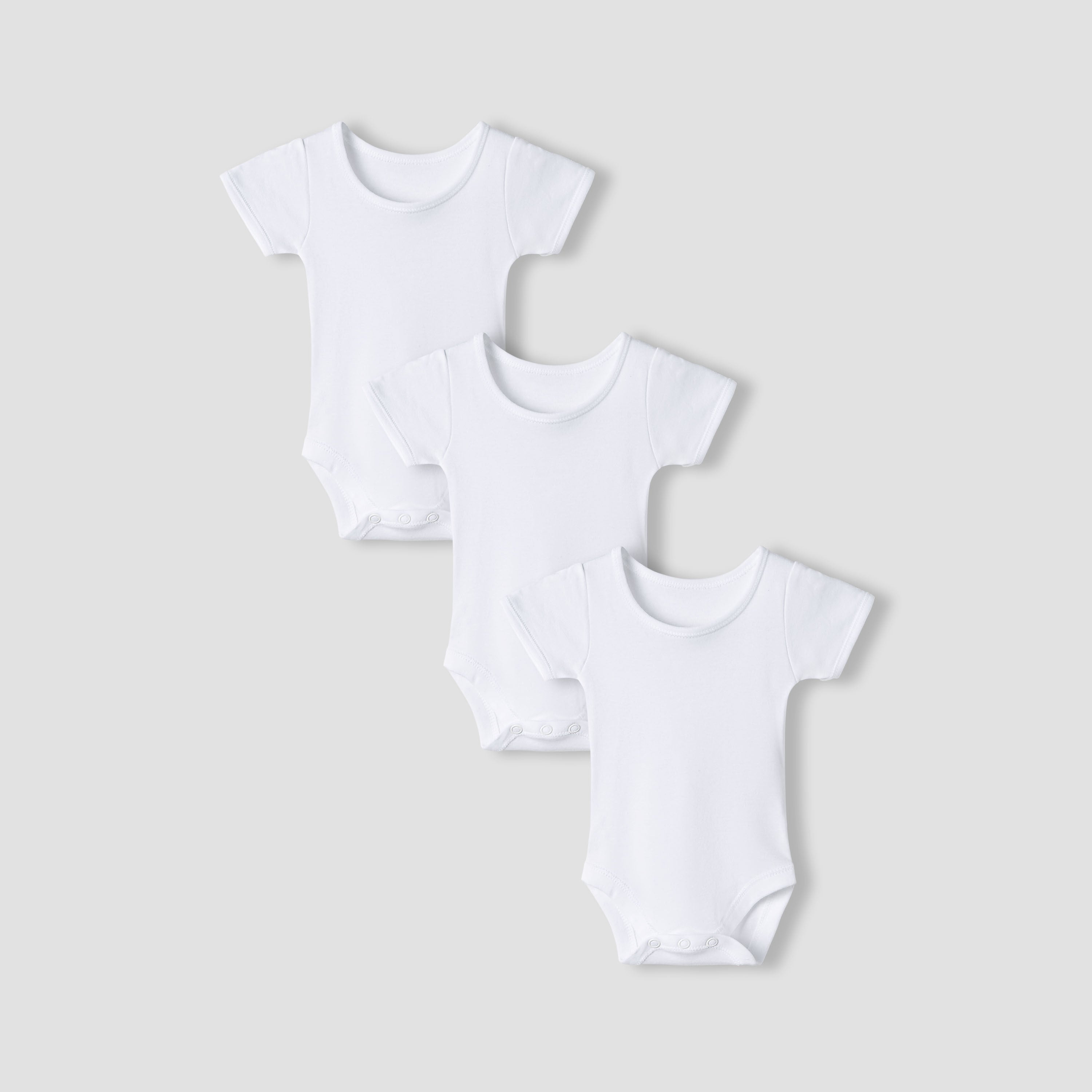 Juniors Short Sleeves Bodysuit with Snap Button Closure - Set of 3 - White / 12-18 mths