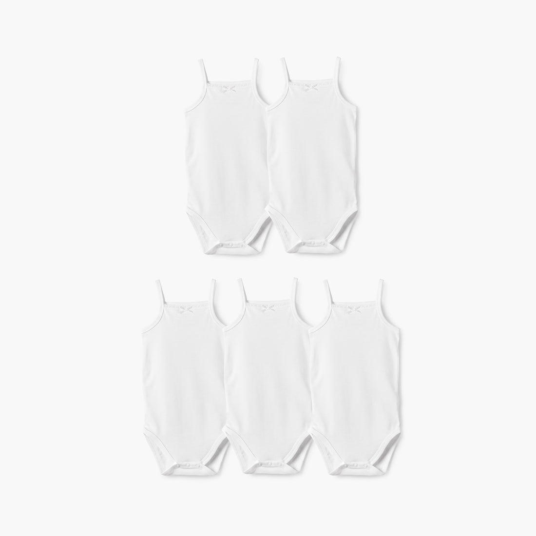 Juniors Solid Sleeveless Bodysuit - Set of 5 - White / 12-18 mths