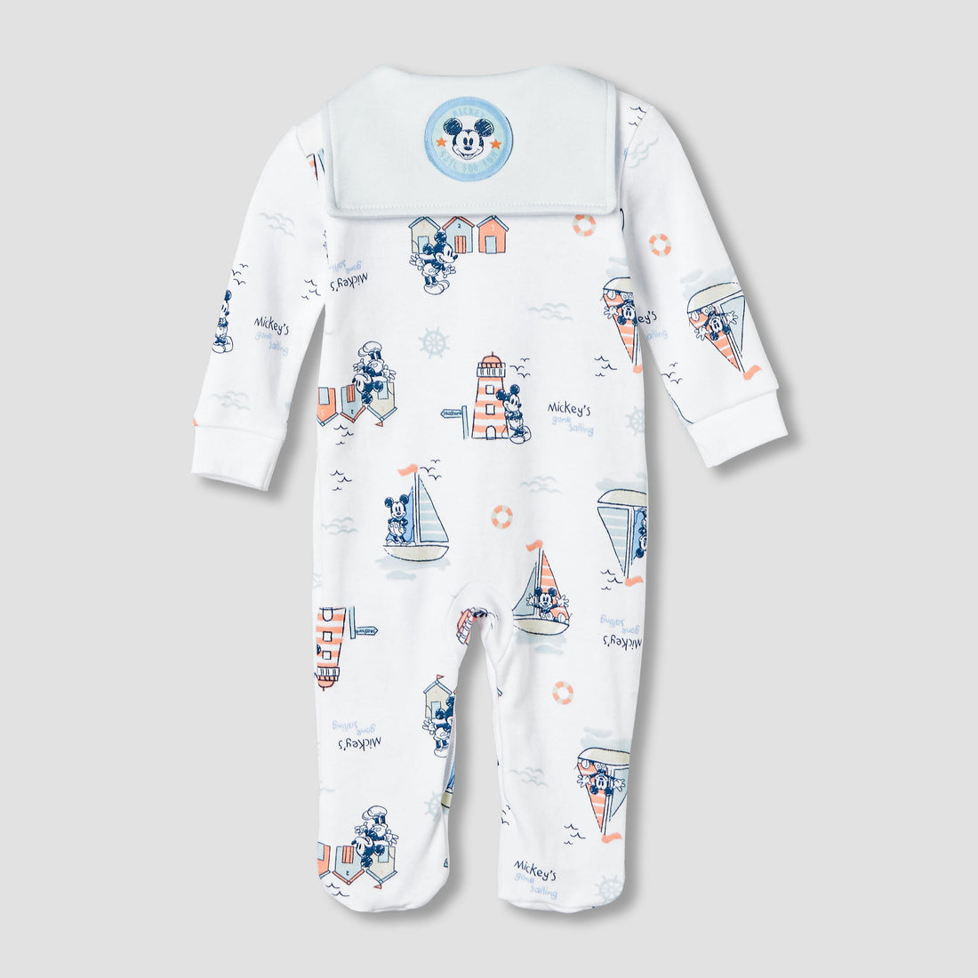 Disney Cotton Sailor Neck Long Sleeves Sleepsuit with Mickey Mouse Print